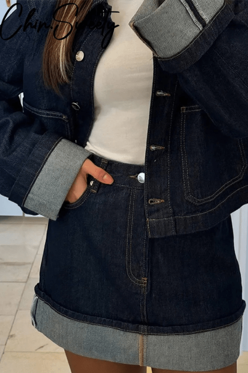 Women's Jacket & Skirt Set — Cropped Fit High Waist Mini Skirt - Hudson Harper - Women Set