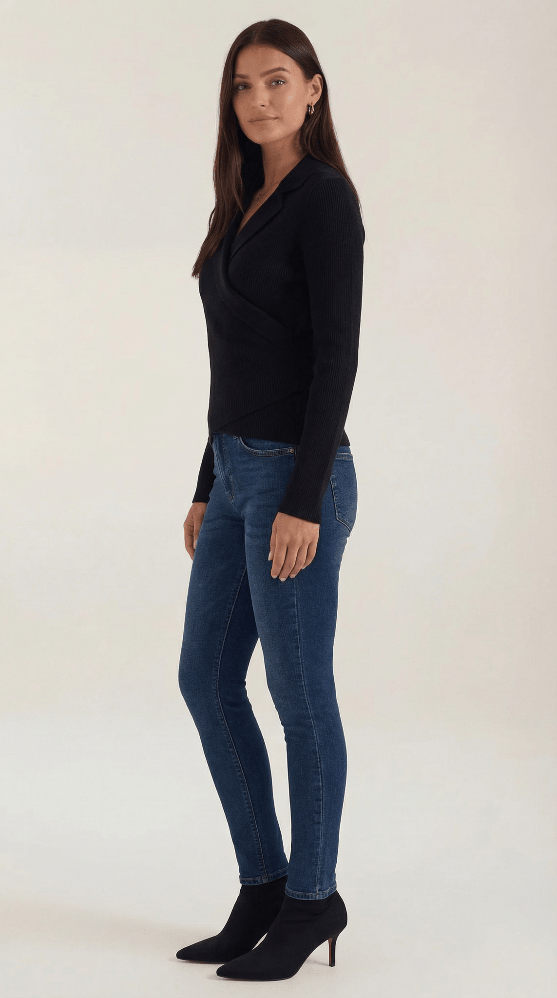 Women's Jumper — Close Fit Wrap Neckline Collar Design - Hudson Harper - Women Sweater