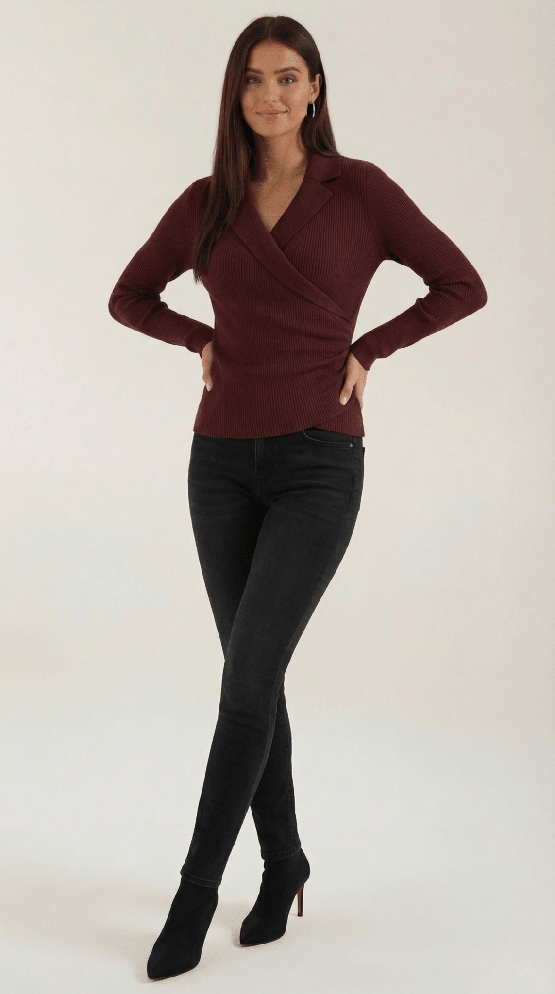 Women's Jumper — Close Fit Wrap Neckline Collar Design - Hudson Harper - Women Sweater