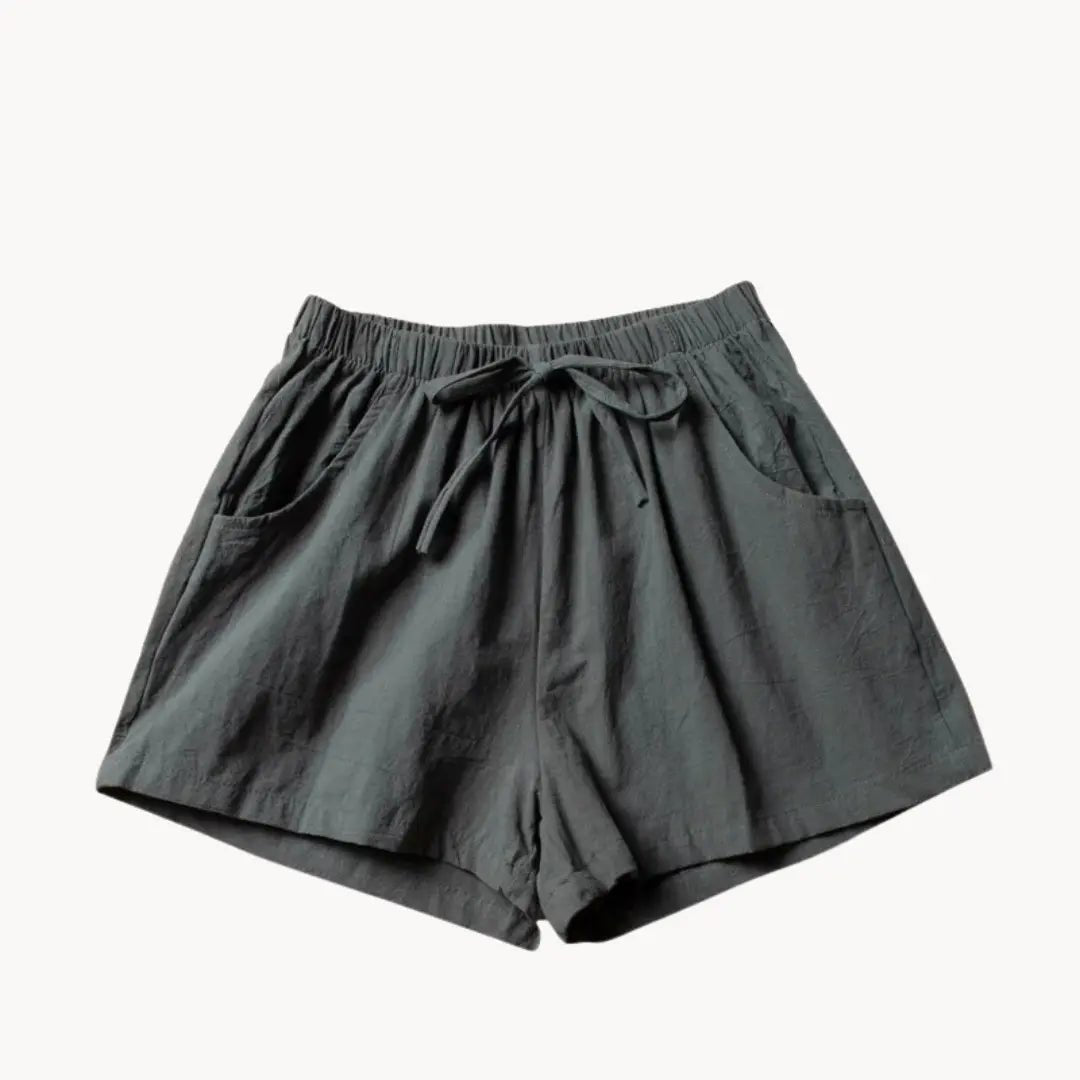 Women's Linen High Waist Shorts - Drawstring Closure Relaxed Fit - Hudson Harper - Women Short