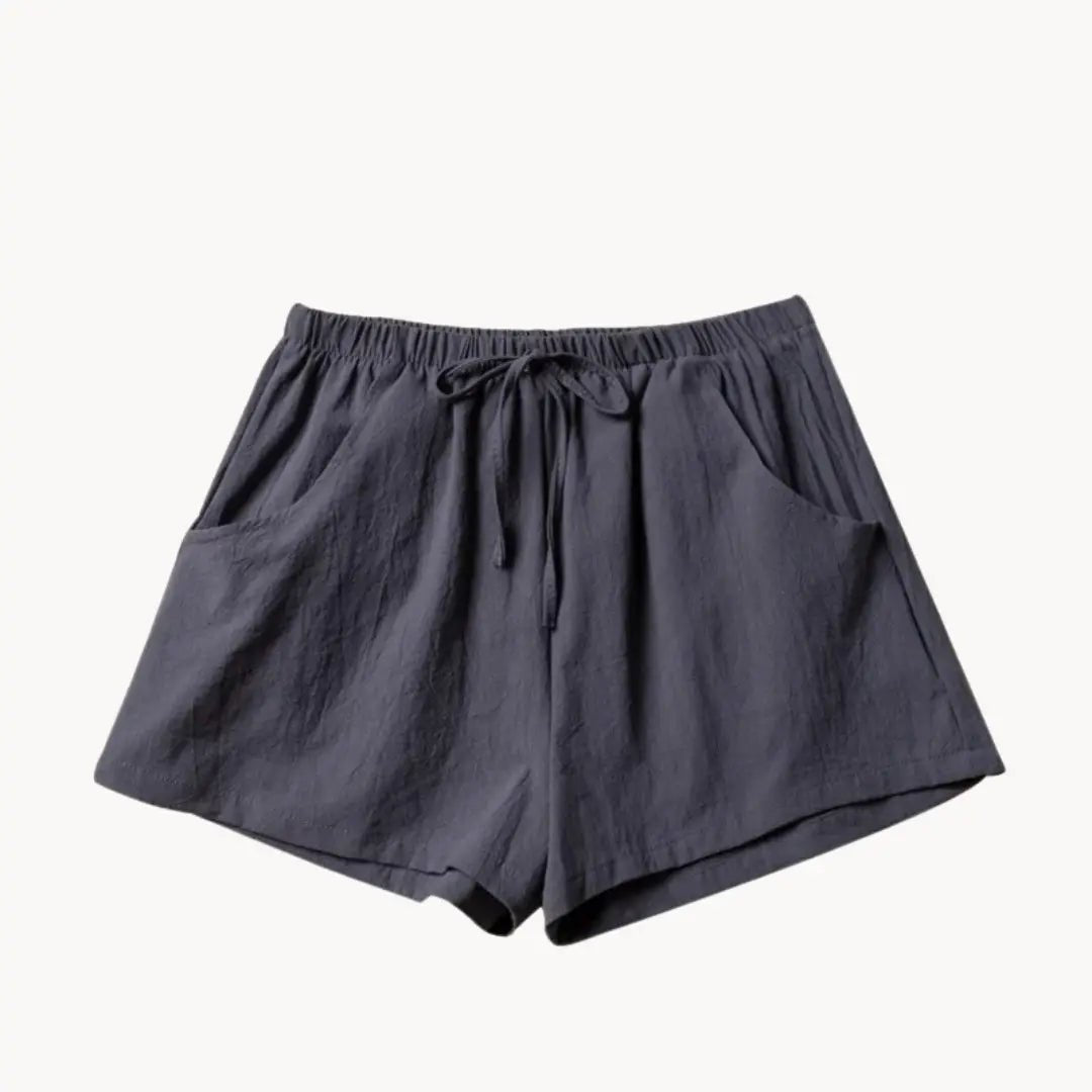 Women's Linen High Waist Shorts - Drawstring Closure Relaxed Fit - Hudson Harper - Women Short