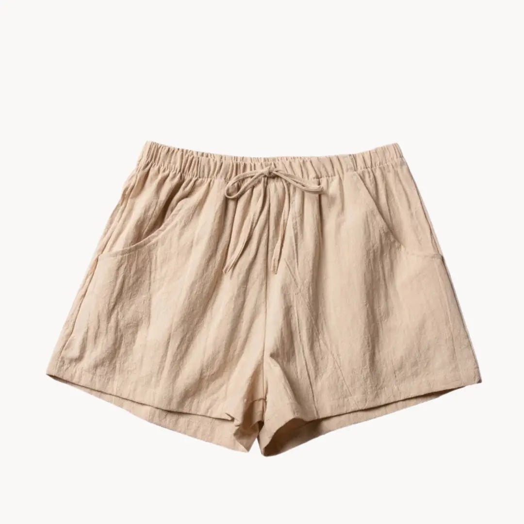 Women's Linen High Waist Shorts - Drawstring Closure Relaxed Fit - Hudson Harper - Women Short