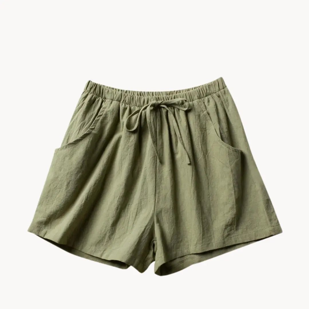 Women's Linen High Waist Shorts - Drawstring Closure Relaxed Fit - Hudson Harper - Women Short