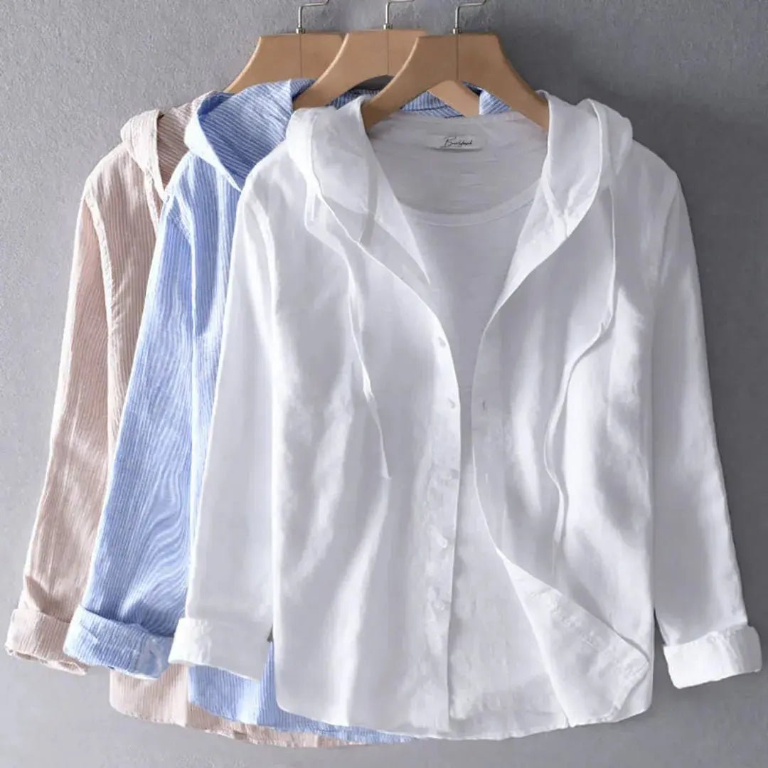 Women's Linen Shirt - Regular Fit Long Sleeve Button Closure - Hudson Harper - Women Top