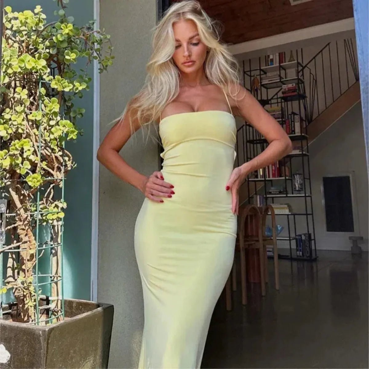 Women's Maxi Dress — Bodycon Fit Backless Sleeveless Design - Hudson Harper - Women Maxi Dress