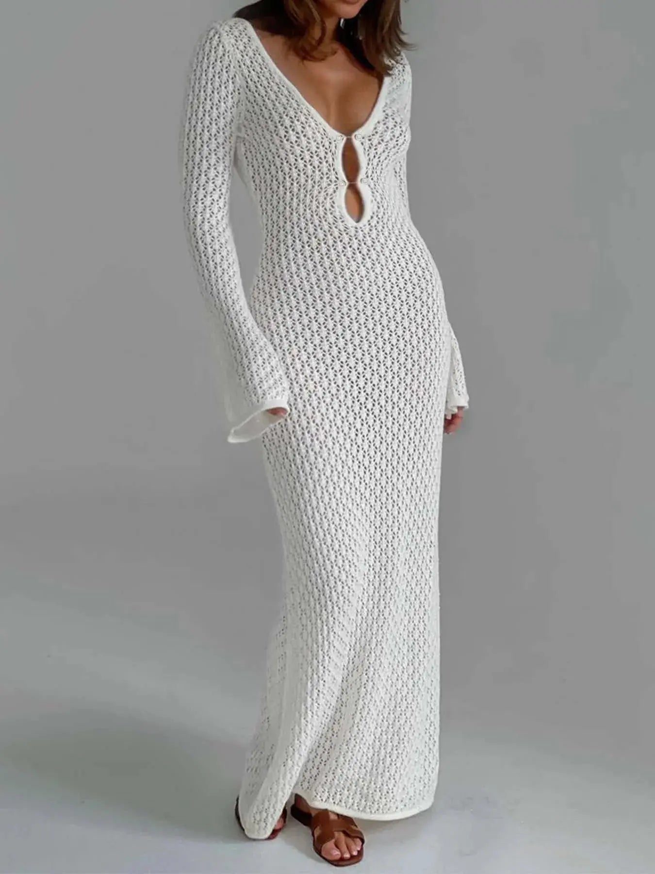 Women's Maxi Dress — Long Sleeve Keyhole Neckline Full Length - Hudson Harper - Women Maxi Dress