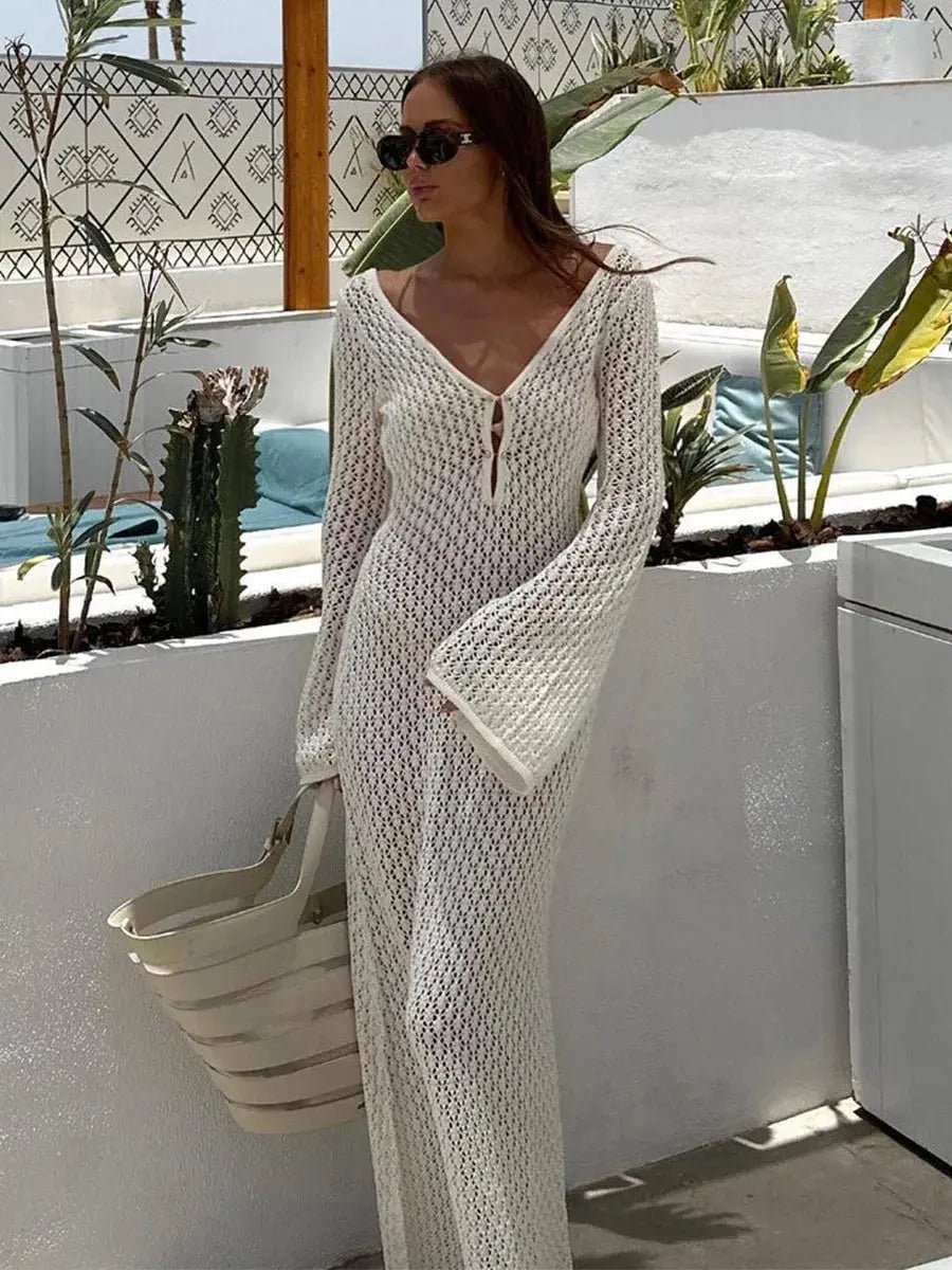 Women's Maxi Dress — Long Sleeve Keyhole Neckline Full Length - Hudson Harper - Women Maxi Dress
