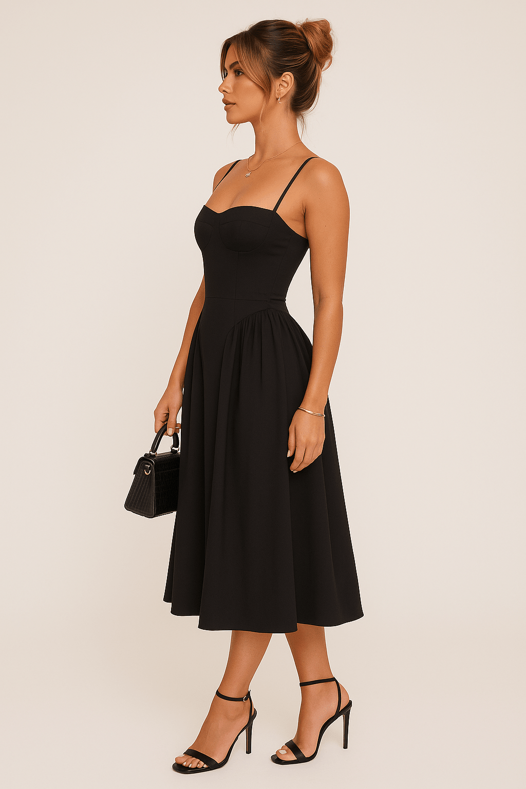 Women's Maxi Dress — Pleated Skater Sweetheart Neckline Design - Hudson Harper - Women Maxi Dress