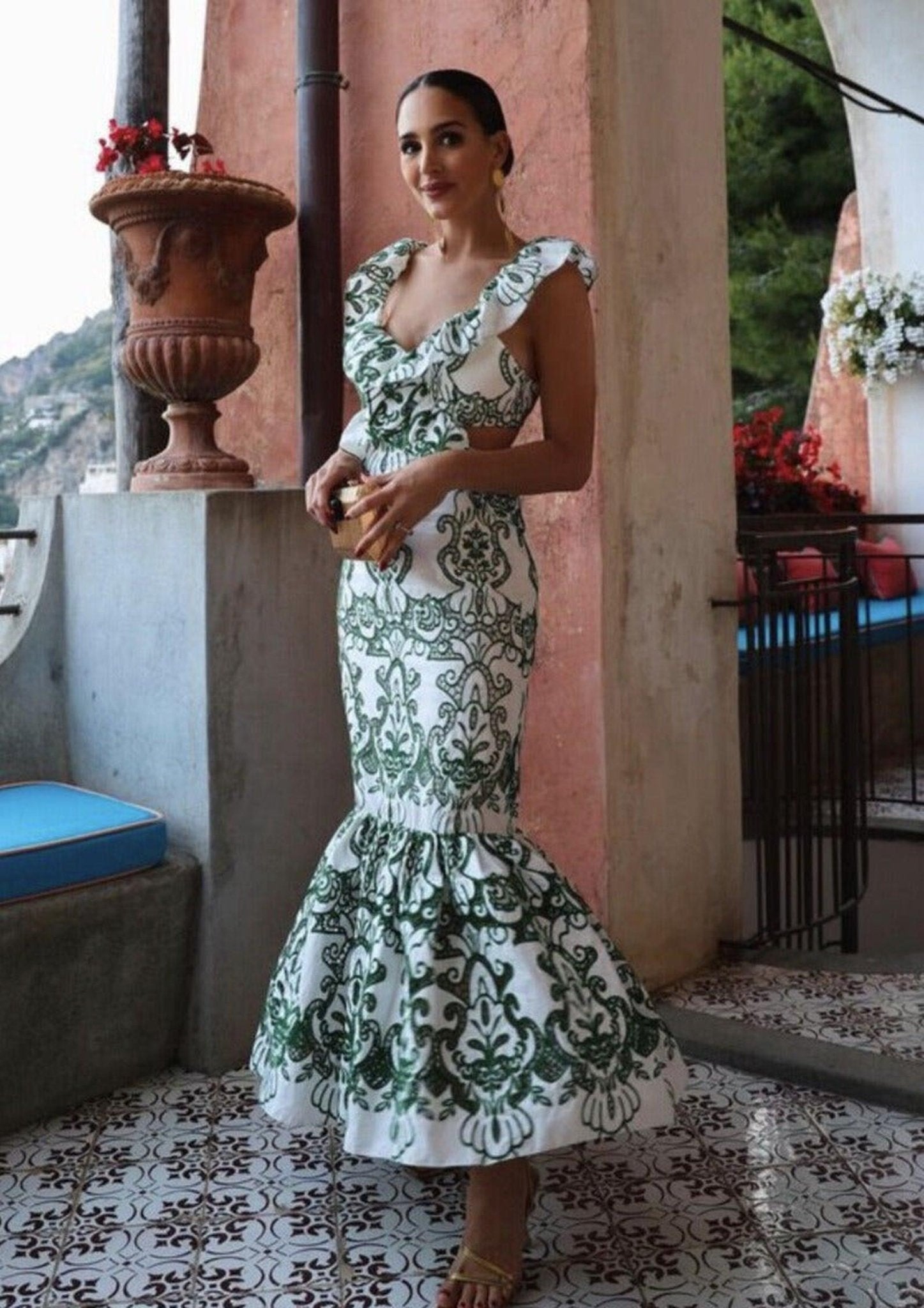 Women's Maxi Dress — Plunging Neckline Open Back Embroidered - Hudson Harper - Women Maxi Dress
