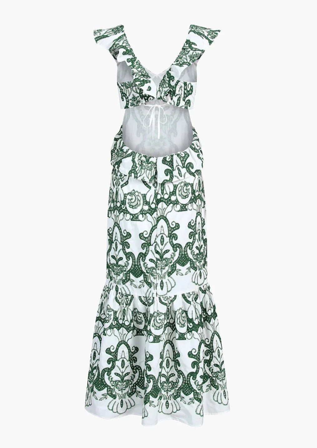 Women's Maxi Dress — Plunging Neckline Open Back Embroidered - Hudson Harper - Women Maxi Dress