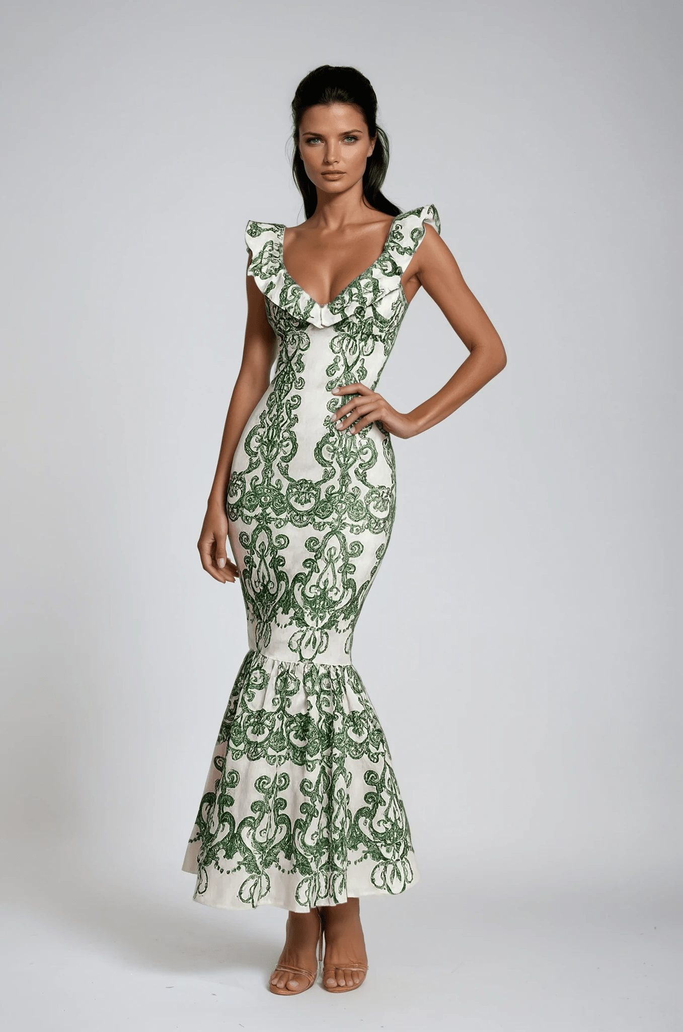 Women's Maxi Dress — Plunging Neckline Open Back Embroidered - Hudson Harper - Women Maxi Dress