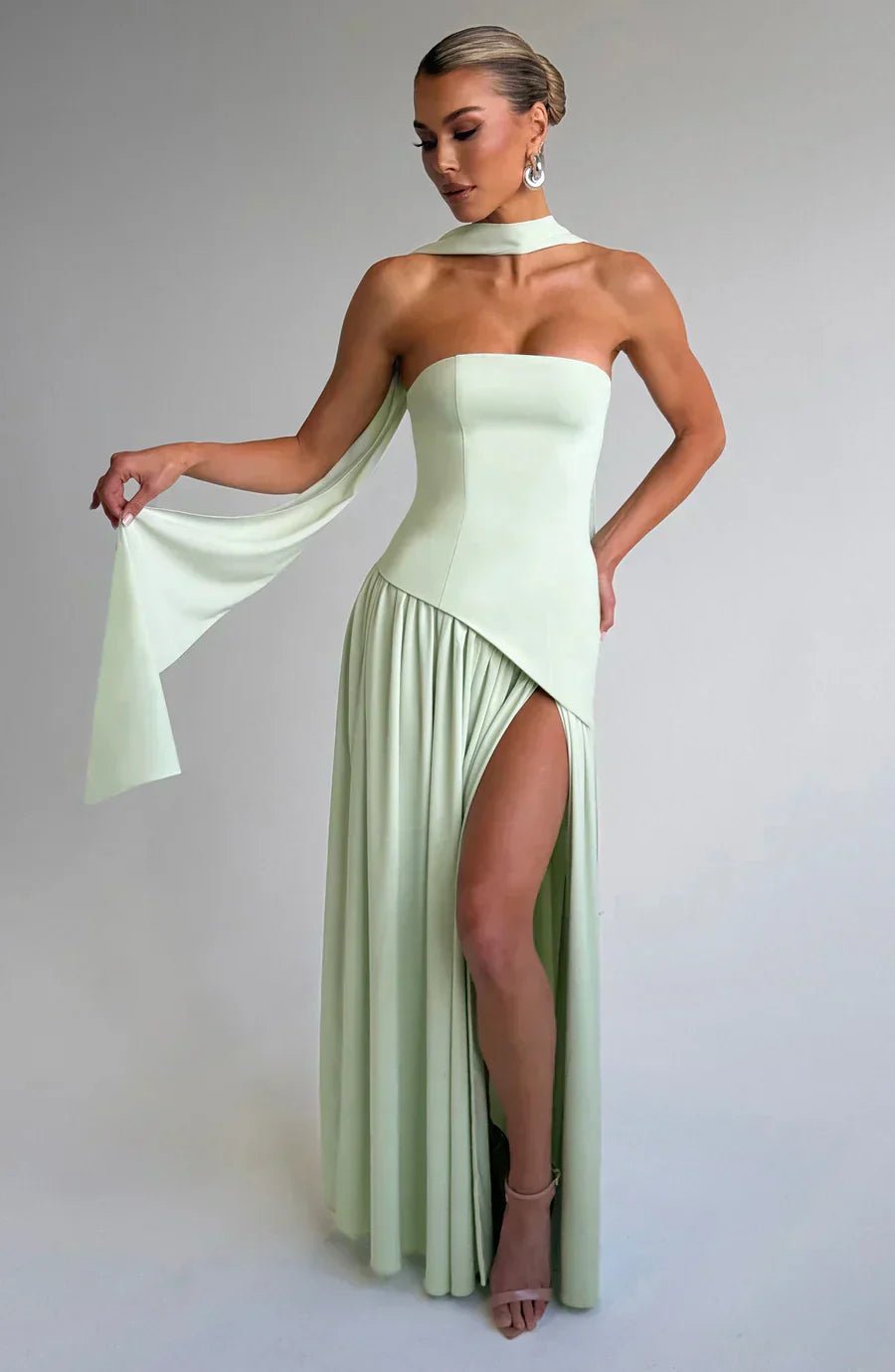 Women's Maxi Dress — Strapless High Slit Figure Hugging Fit - Hudson Harper - Women Maxi Dress