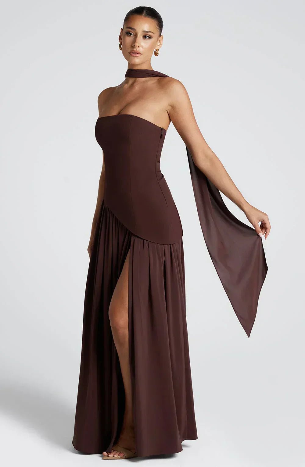 Women's Maxi Dress — Strapless High Slit Figure Hugging Fit - Hudson Harper - Women Maxi Dress