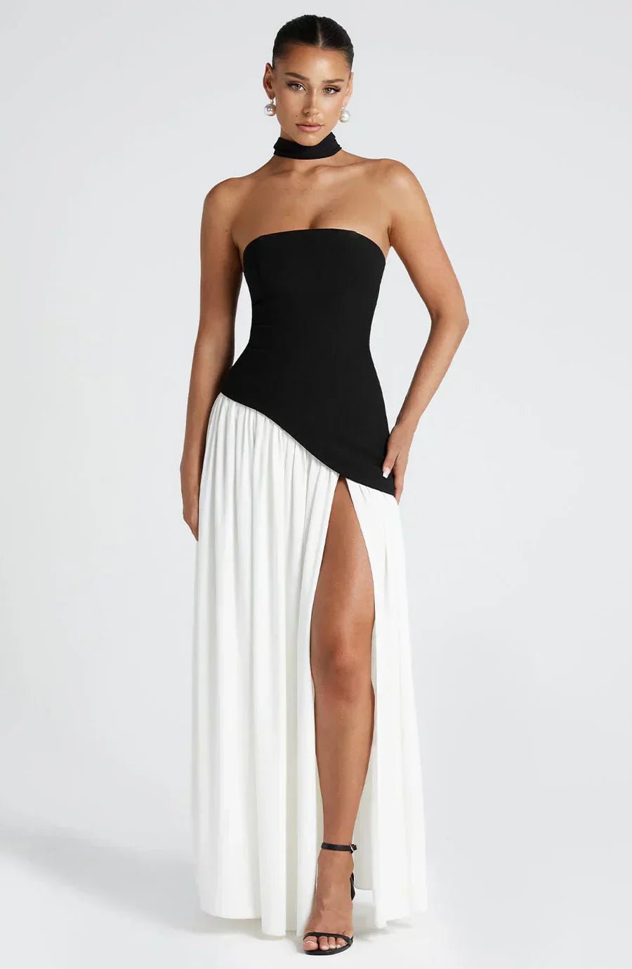 Women's Maxi Dress — Strapless High Slit Figure Hugging Fit - Hudson Harper - Women Maxi Dress