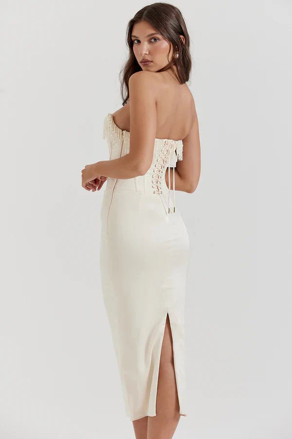 Women's Maxi Dress — Strapless Neckline Corset Bodice Design - Hudson Harper - Women Maxi Dress