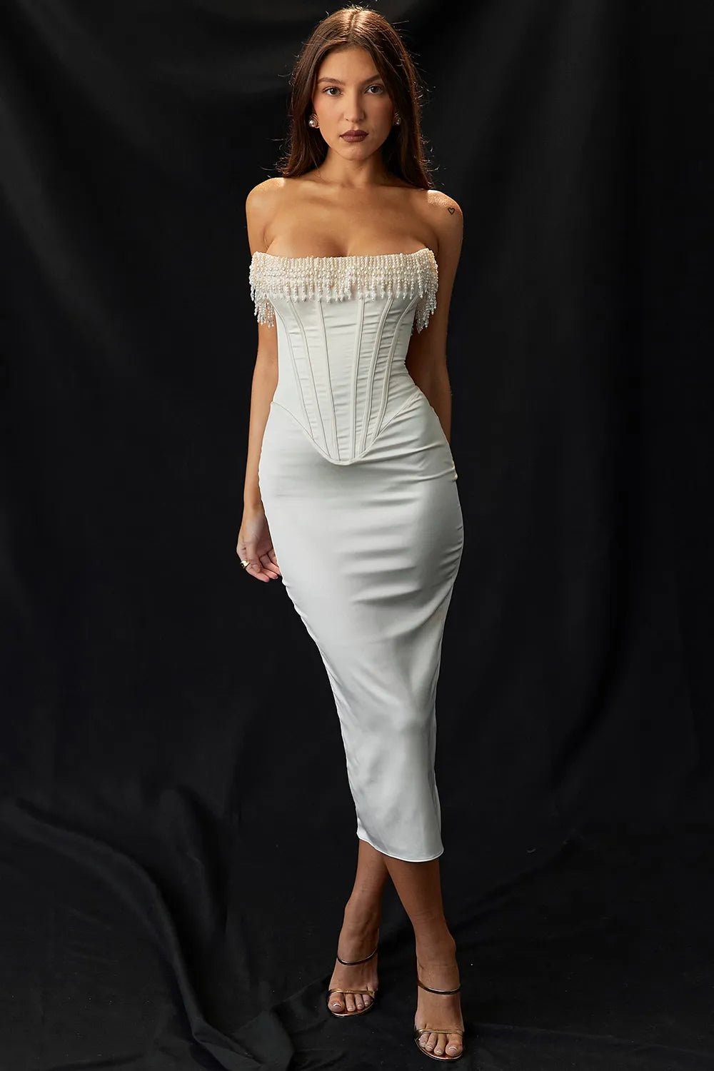 Women's Maxi Dress — Strapless Neckline Corset Bodice Design - Hudson Harper - Women Maxi Dress
