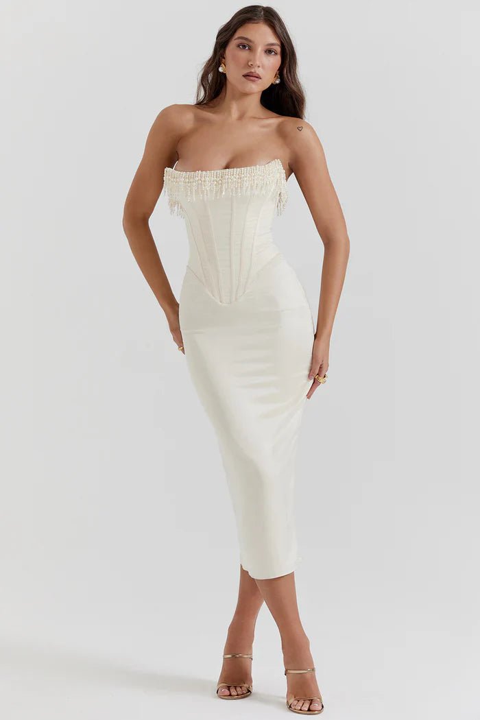 Women's Maxi Dress — Strapless Neckline Corset Bodice Design - Hudson Harper - Women Maxi Dress