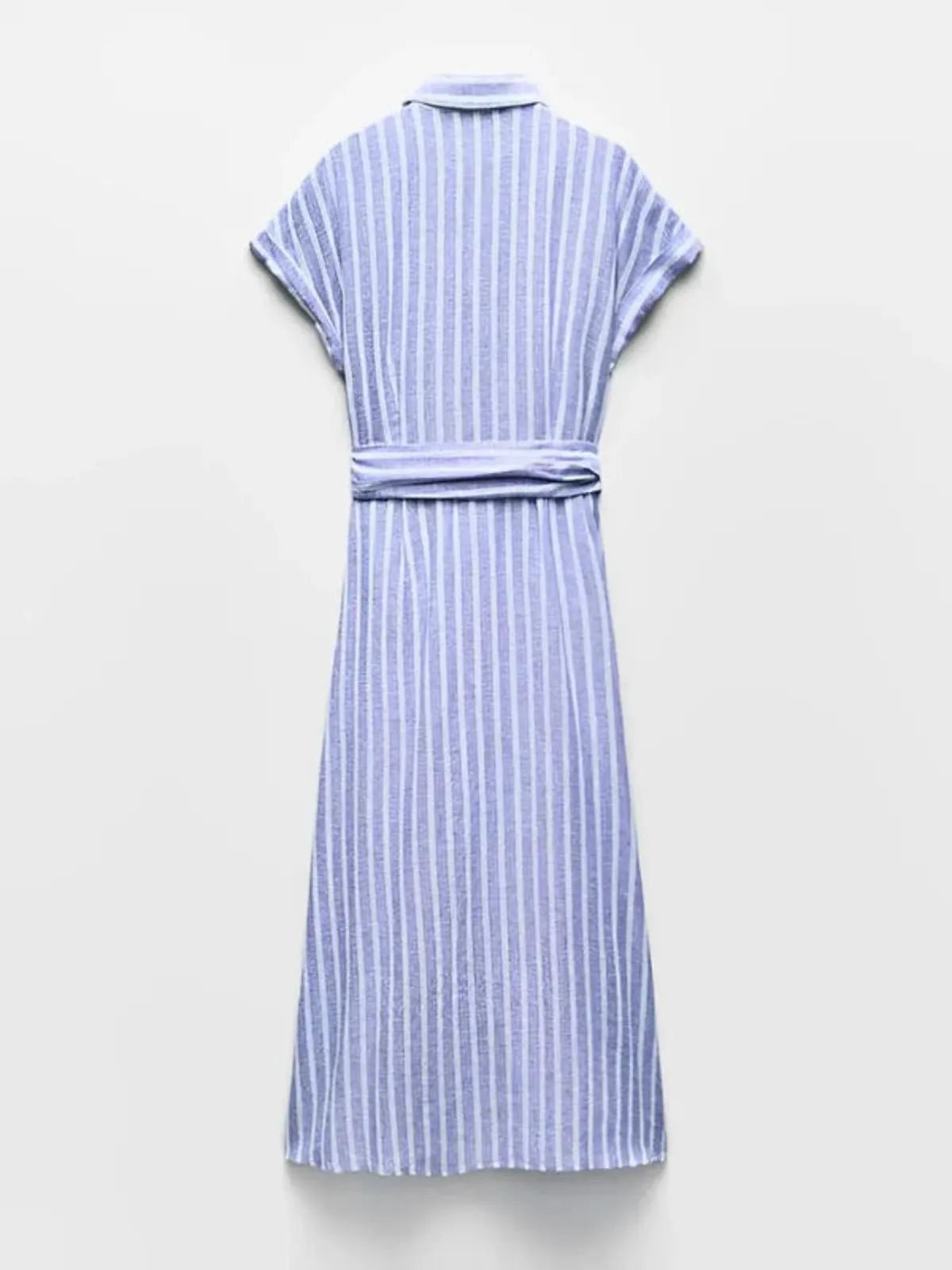 Women's Maxi Dress — Striped Short Sleeve Button - Front Tie Waist - Hudson Harper - Women Maxi Dress