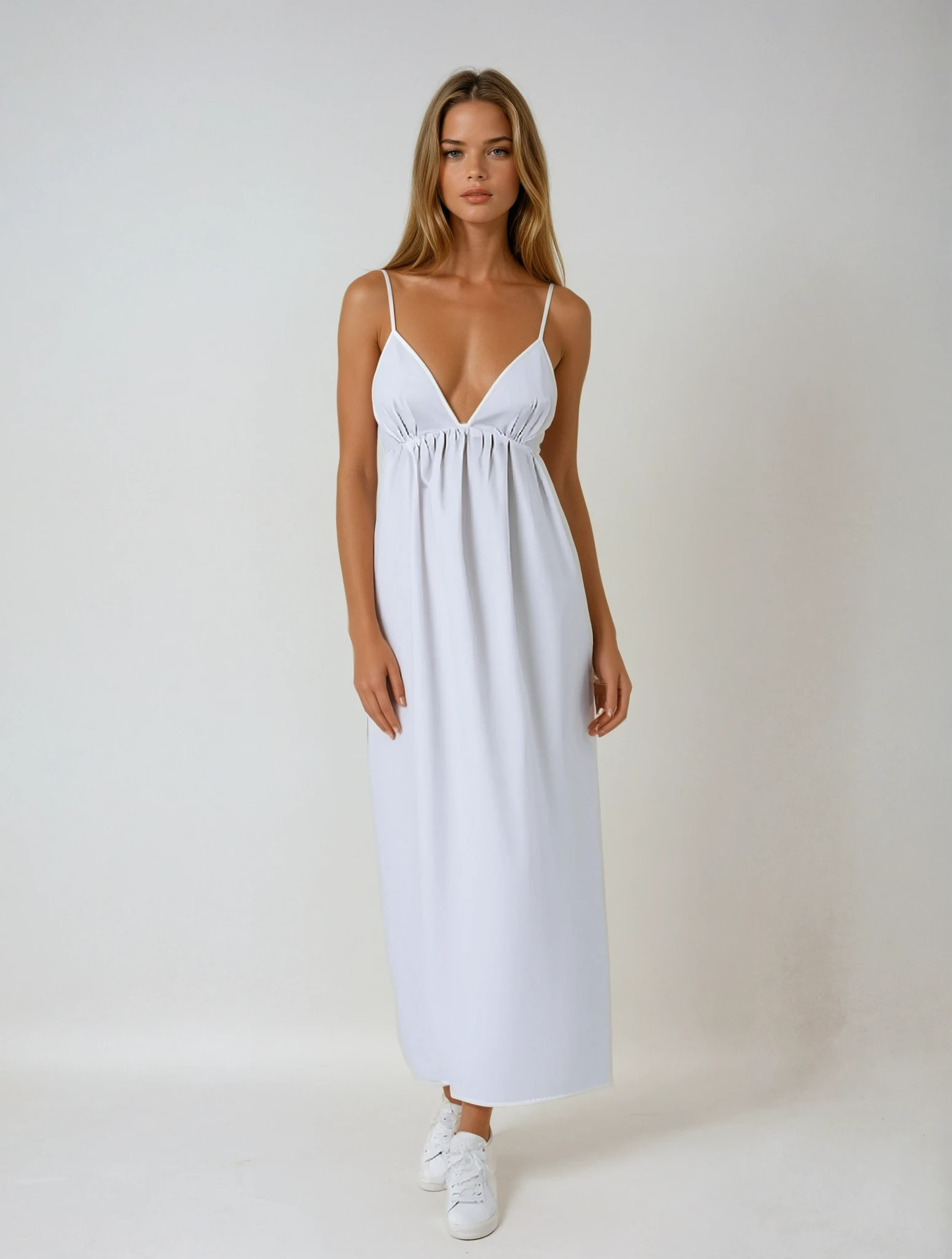 Women's Maxi Dress — V - Neck Sleeveless Open Back Full Length - Hudson Harper - Women Maxi Dress