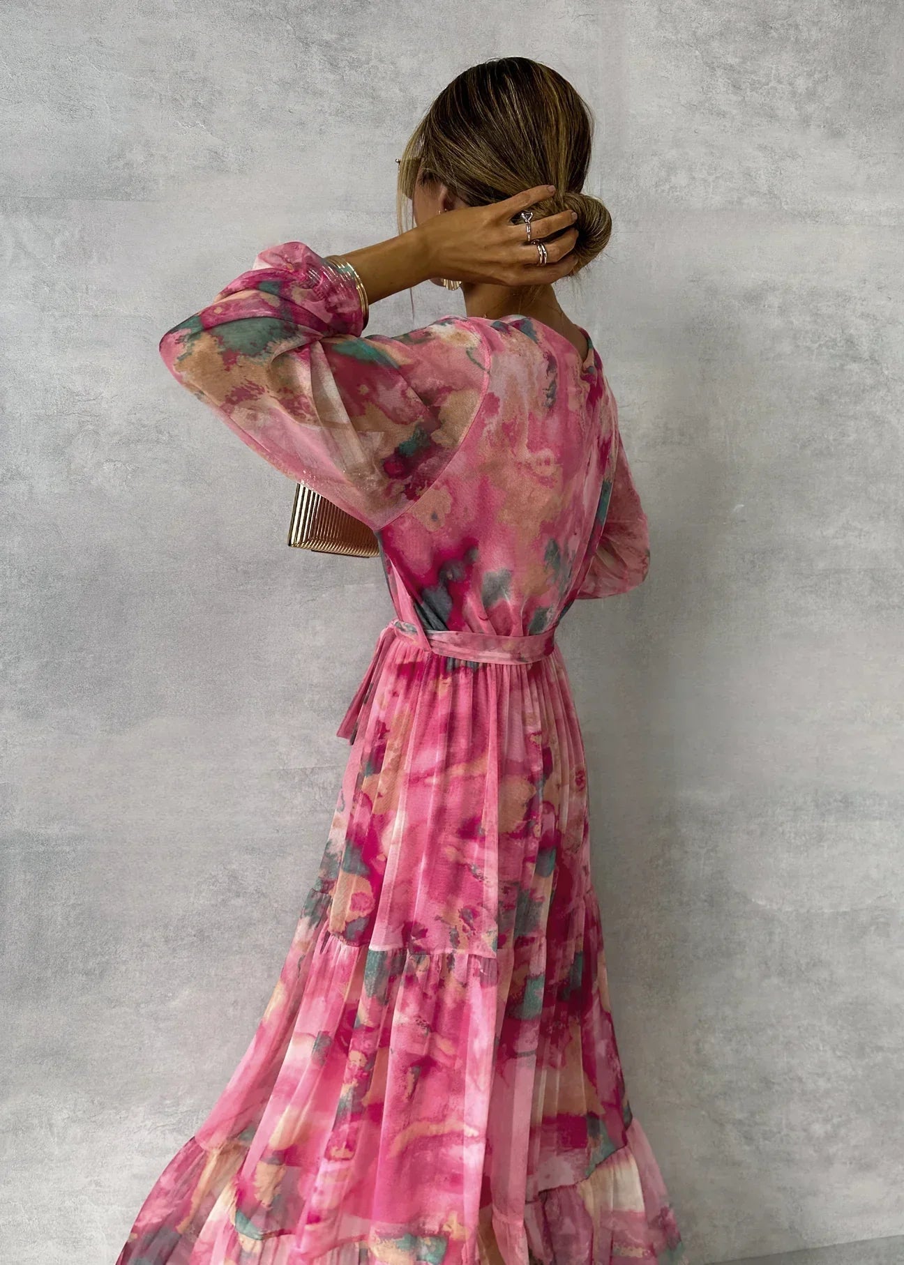Women's Maxi Dress — Wrap Closure V - Neck Long Sleeve Design - Hudson Harper - Women Maxi Dress