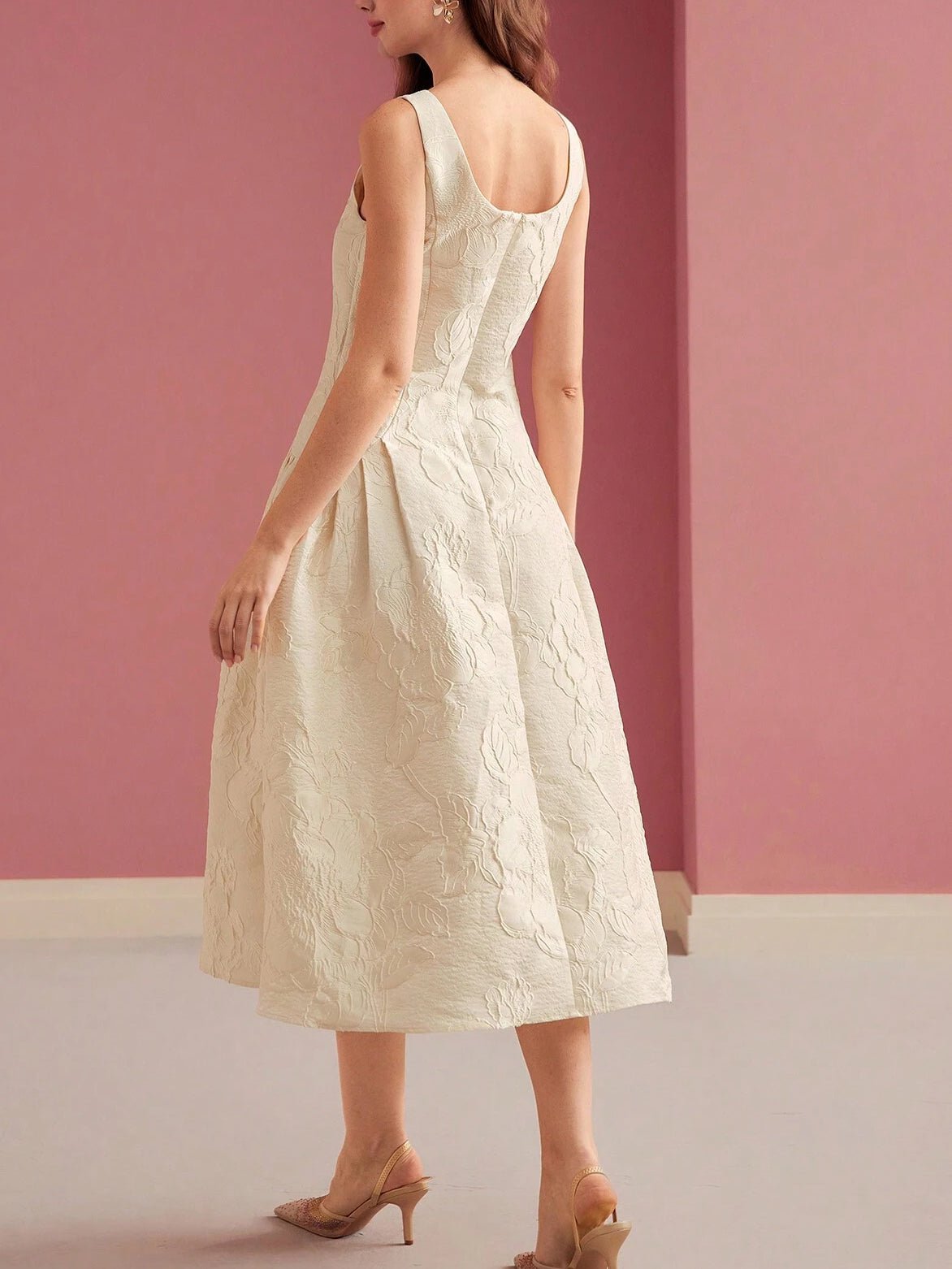 Women's Midi Dress — A - Line Fit Boat Neckline Sleeveless Belt - Hudson Harper - Women Midi Dress