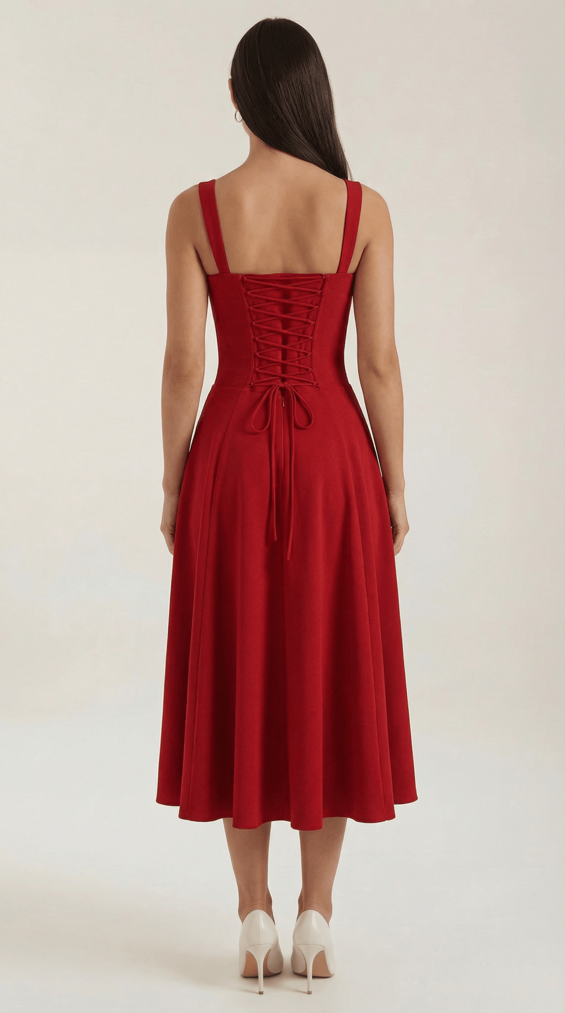Women's Midi Dress - A - Line Sweetheart Neckline Lace - Up Front - Hudson Harper - Women Midi Dress