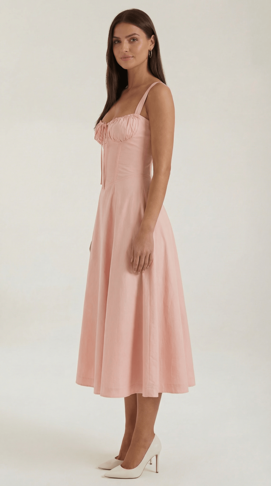 Women's Midi Dress - A - Line Sweetheart Neckline Lace - Up Front - Hudson Harper - Women Midi Dress