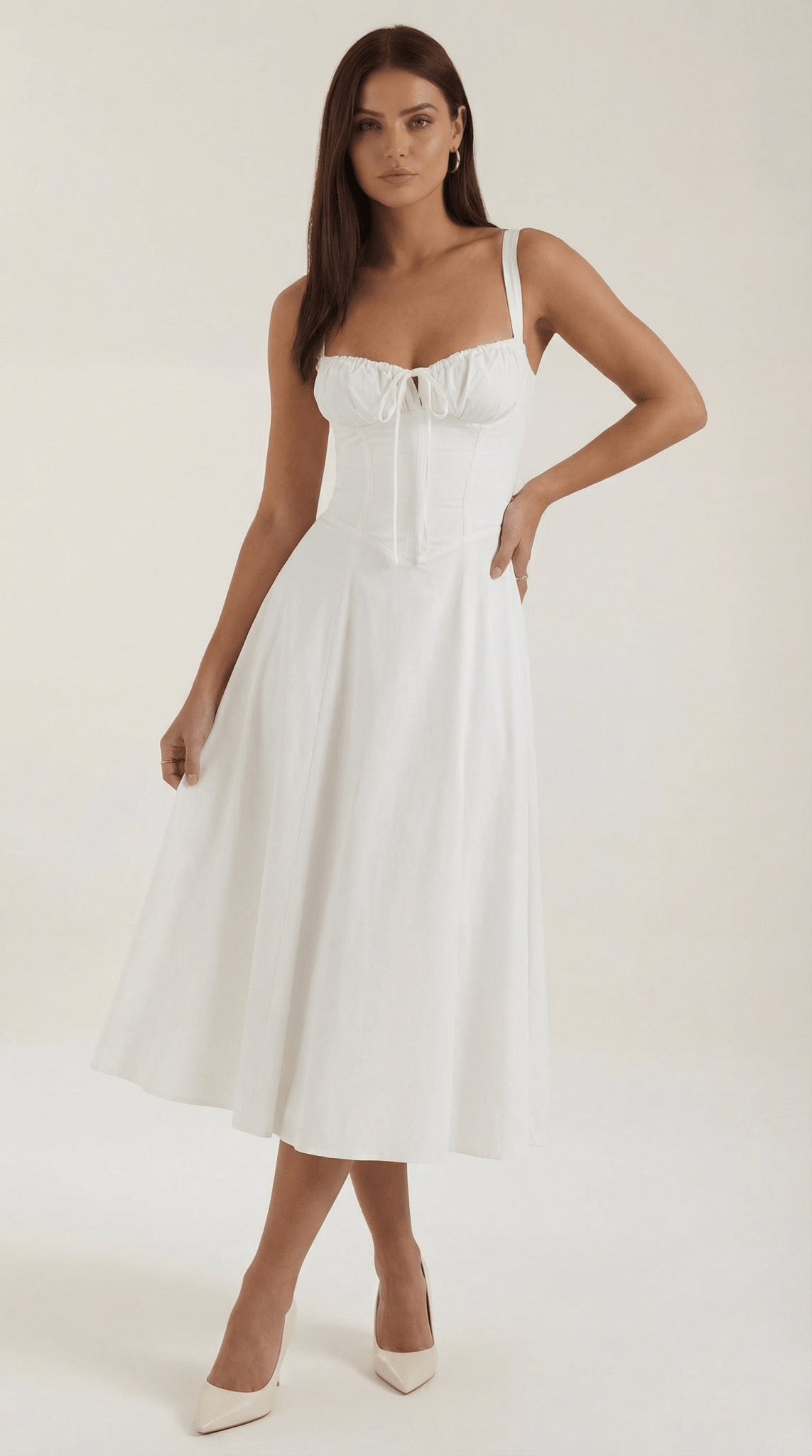 Women's Midi Dress - A - Line Sweetheart Neckline Lace - Up Front - Hudson Harper - Women Midi Dress