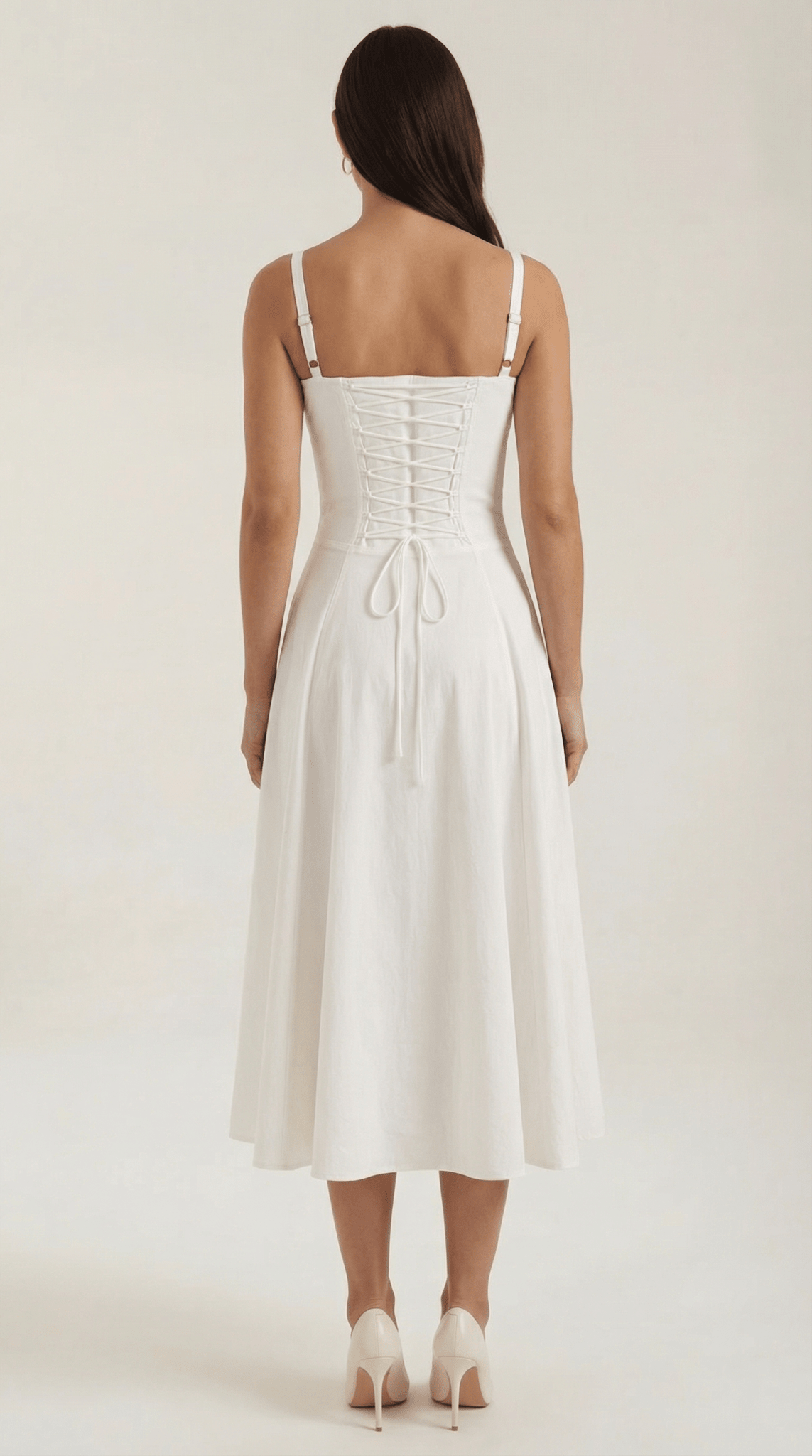 Women's Midi Dress - A - Line Sweetheart Neckline Lace - Up Front - Hudson Harper - Women Midi Dress