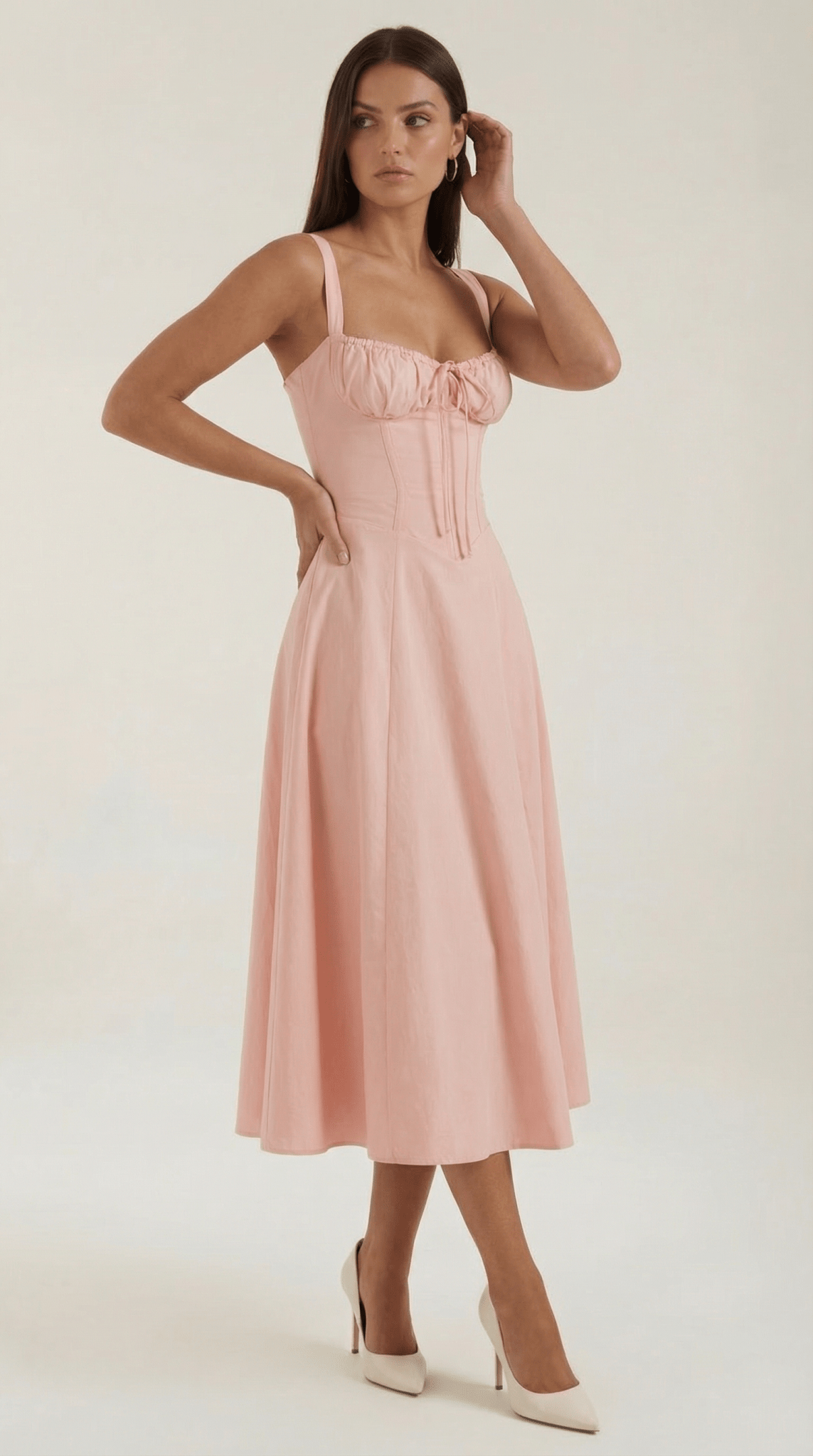 Women's Midi Dress - A - Line Sweetheart Neckline Lace - Up Front - Hudson Harper - Women Midi Dress