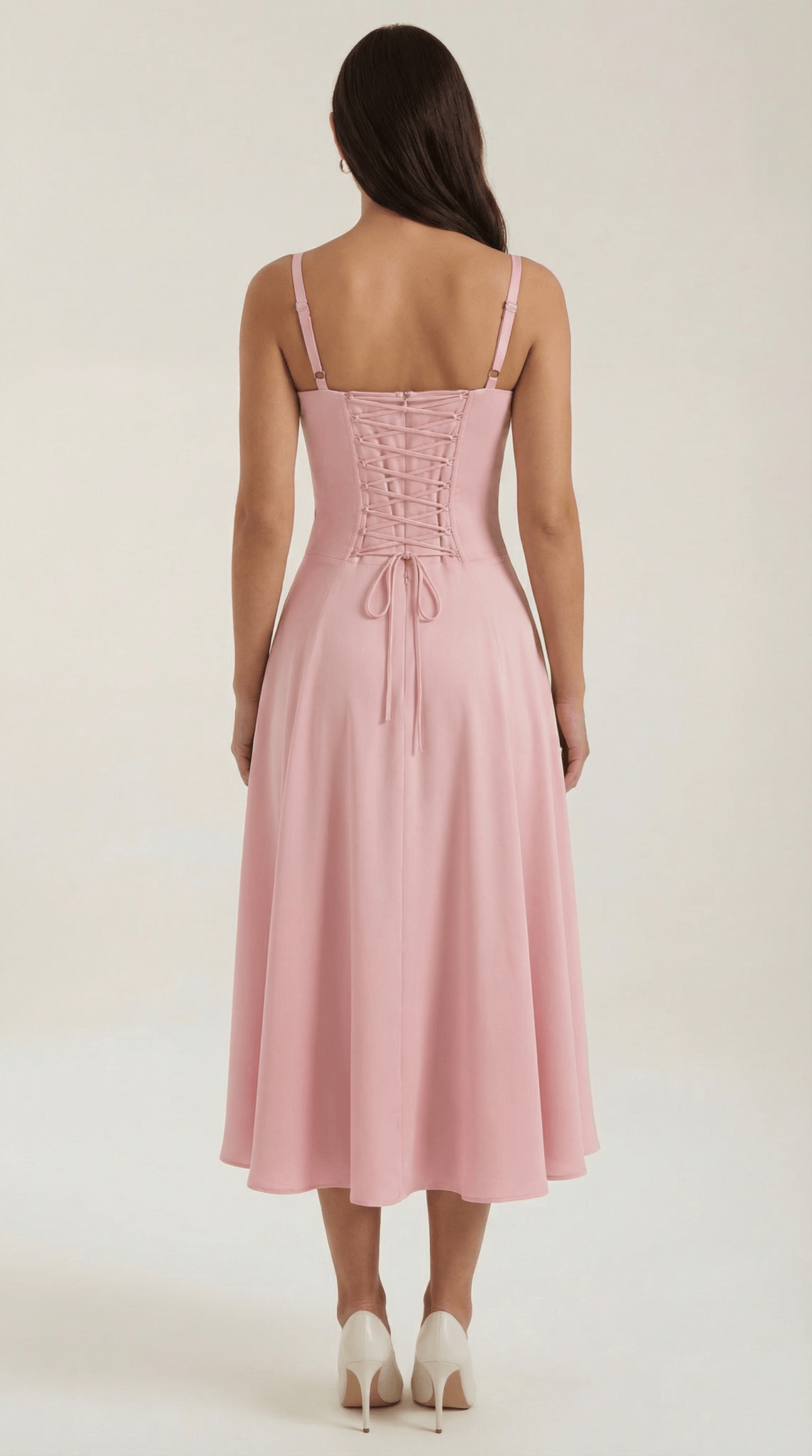 Women's Midi Dress - A - Line Sweetheart Neckline Lace - Up Front - Hudson Harper - Women Midi Dress