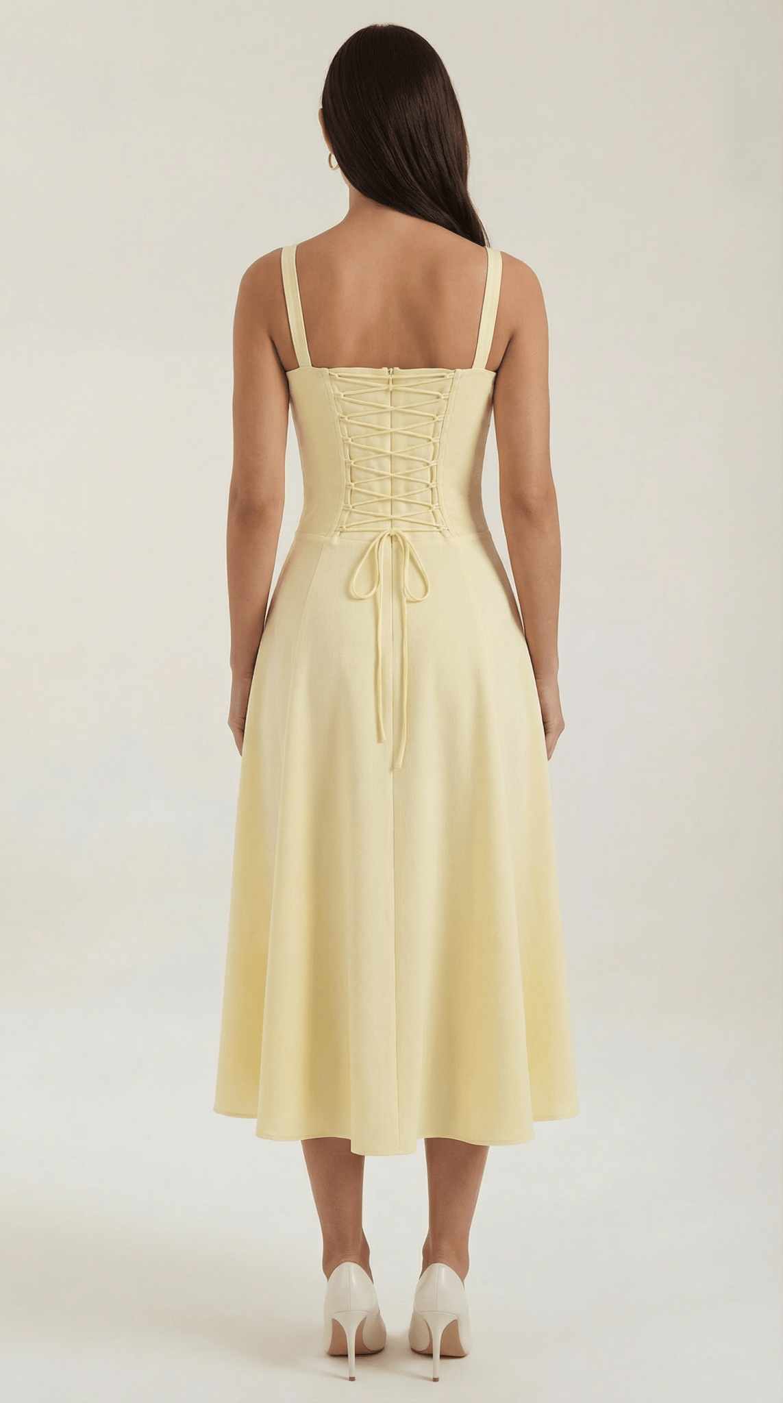 Women's Midi Dress - A - Line Sweetheart Neckline Lace - Up Front - Hudson Harper - Women Midi Dress