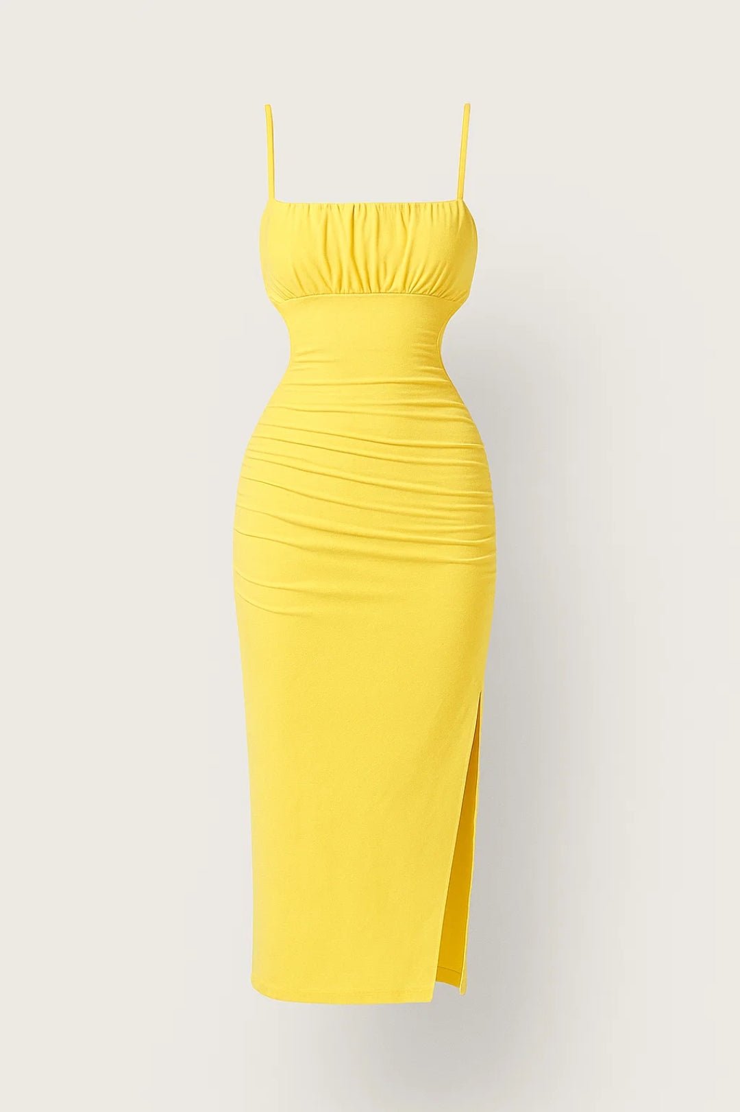 Women's Midi Dress — Bodycon Fit Strappy Pleated Detail Design - Hudson Harper - Women Midi Dress