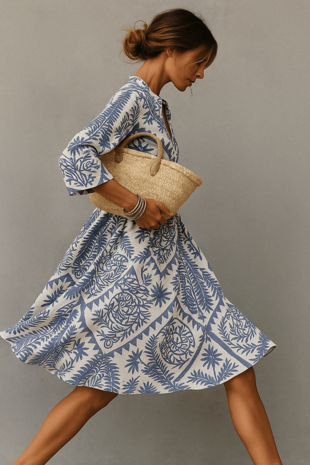 Women's Midi Dress — Boho Print V - Neck Short Sleeve Design - Hudson Harper - Women Midi Dress