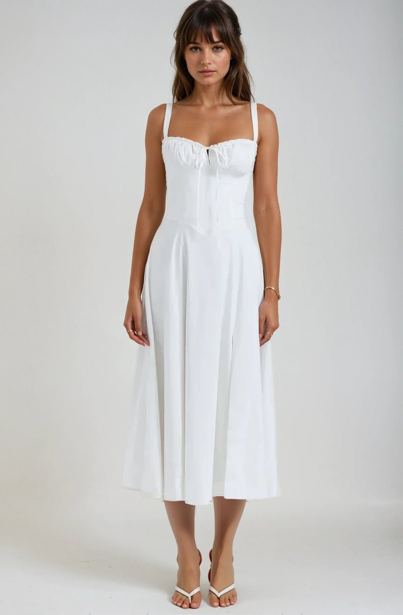 Women's Midi Dress — Corset Bodice Flared Skirt Structure - Hudson Harper - Women Midi Dress