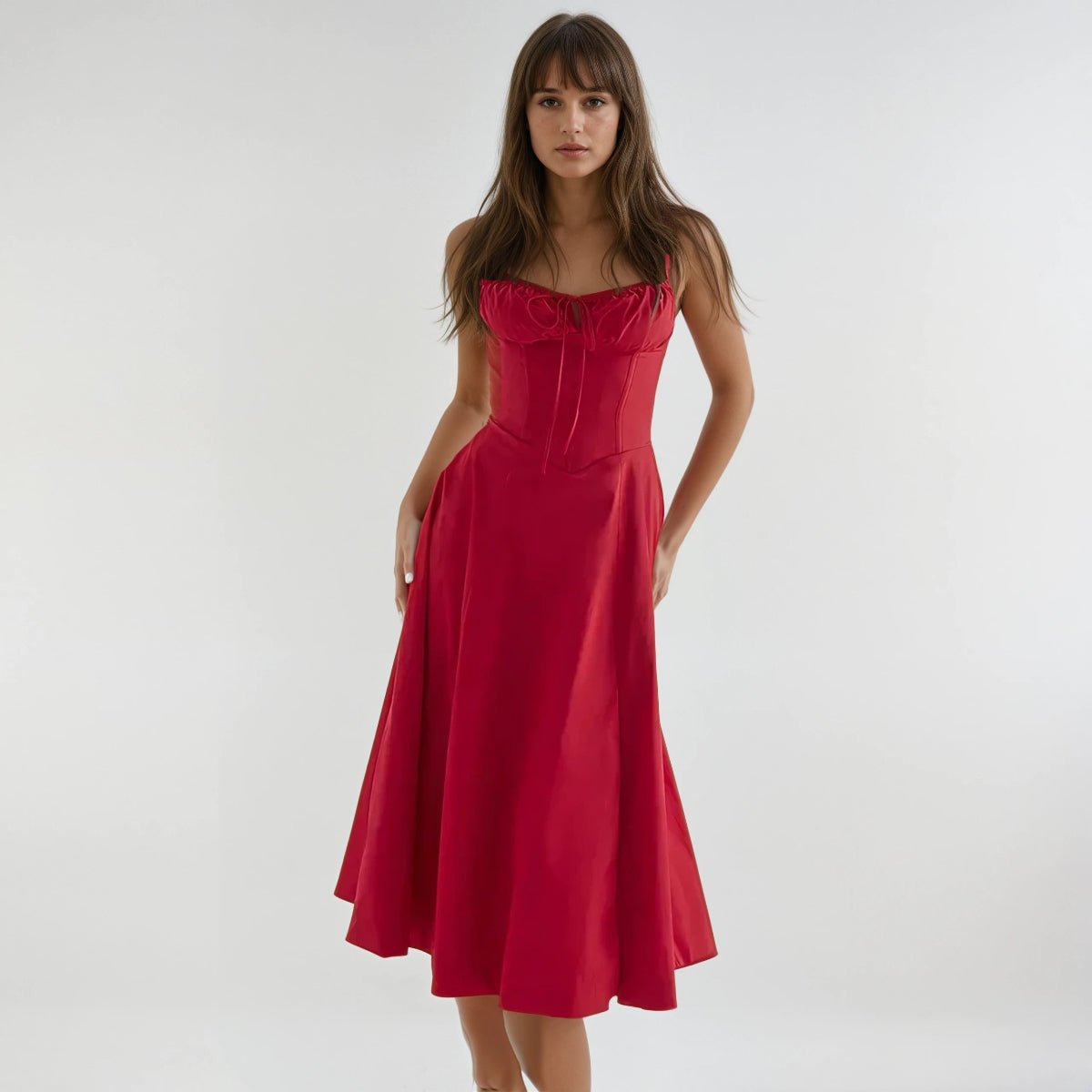 Women's Midi Dress — Corset Bodice Flared Skirt Structure - Hudson Harper - Women Midi Dress