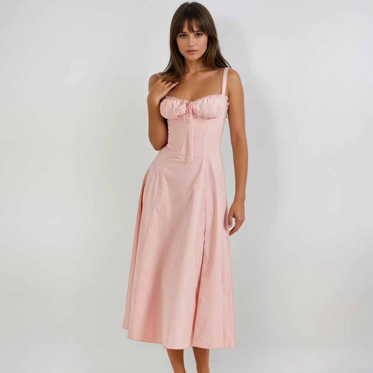 Women's Midi Dress — Corset Bodice Flared Skirt Structure - Hudson Harper - Women Midi Dress