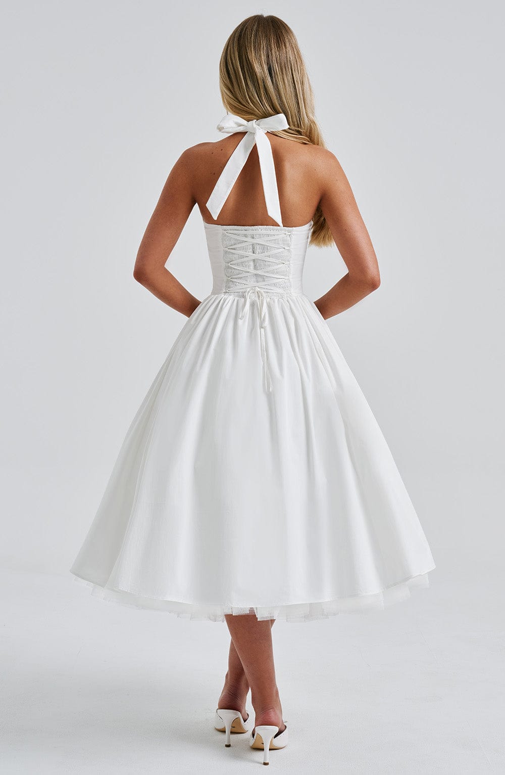 Women's Midi Dress — Halter Neckline Flared Skirt Sleeveless - Hudson Harper - Women Midi Dress