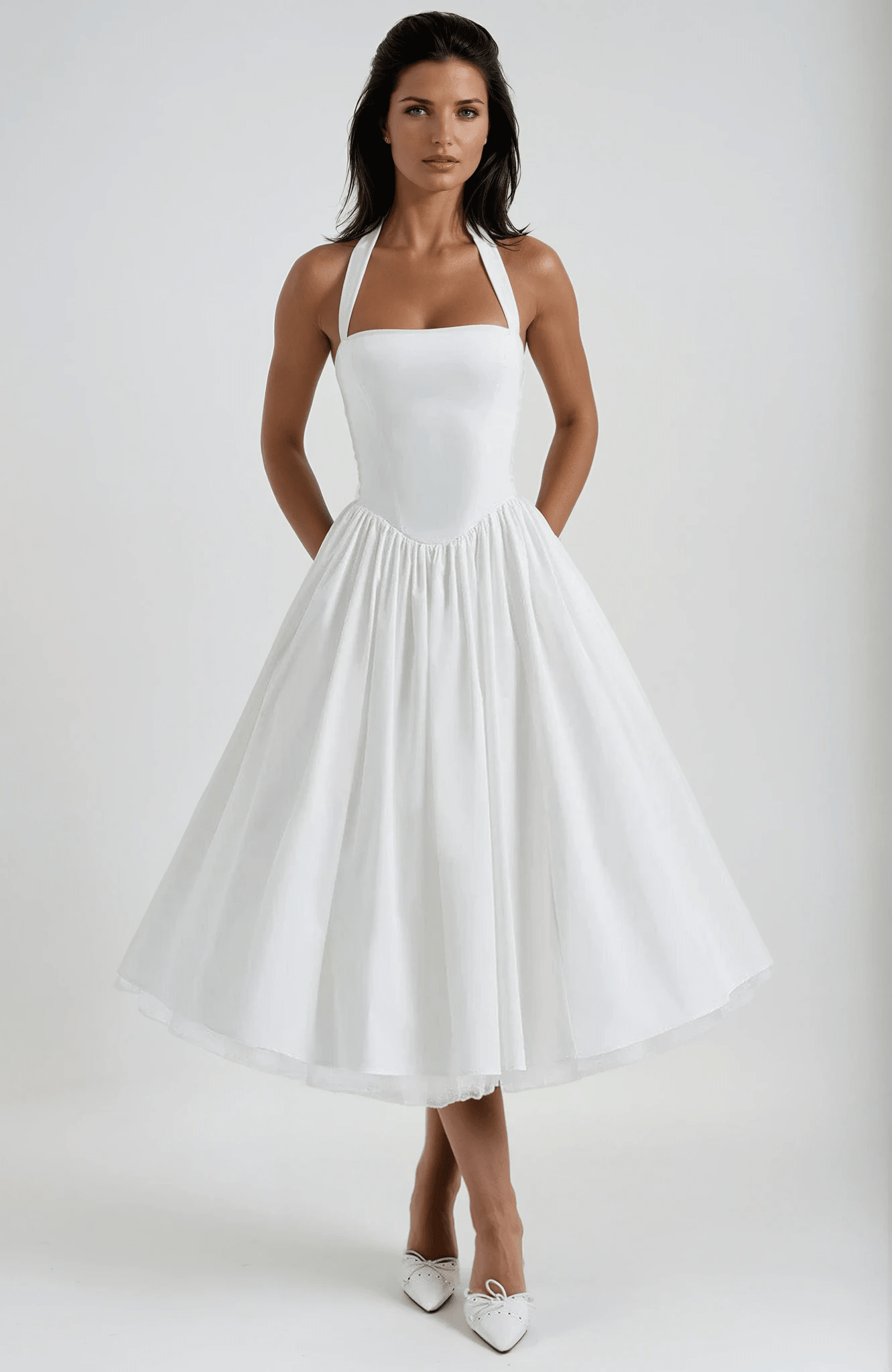 Women's Midi Dress — Halter Neckline Flared Skirt Sleeveless - Hudson Harper - Women Midi Dress