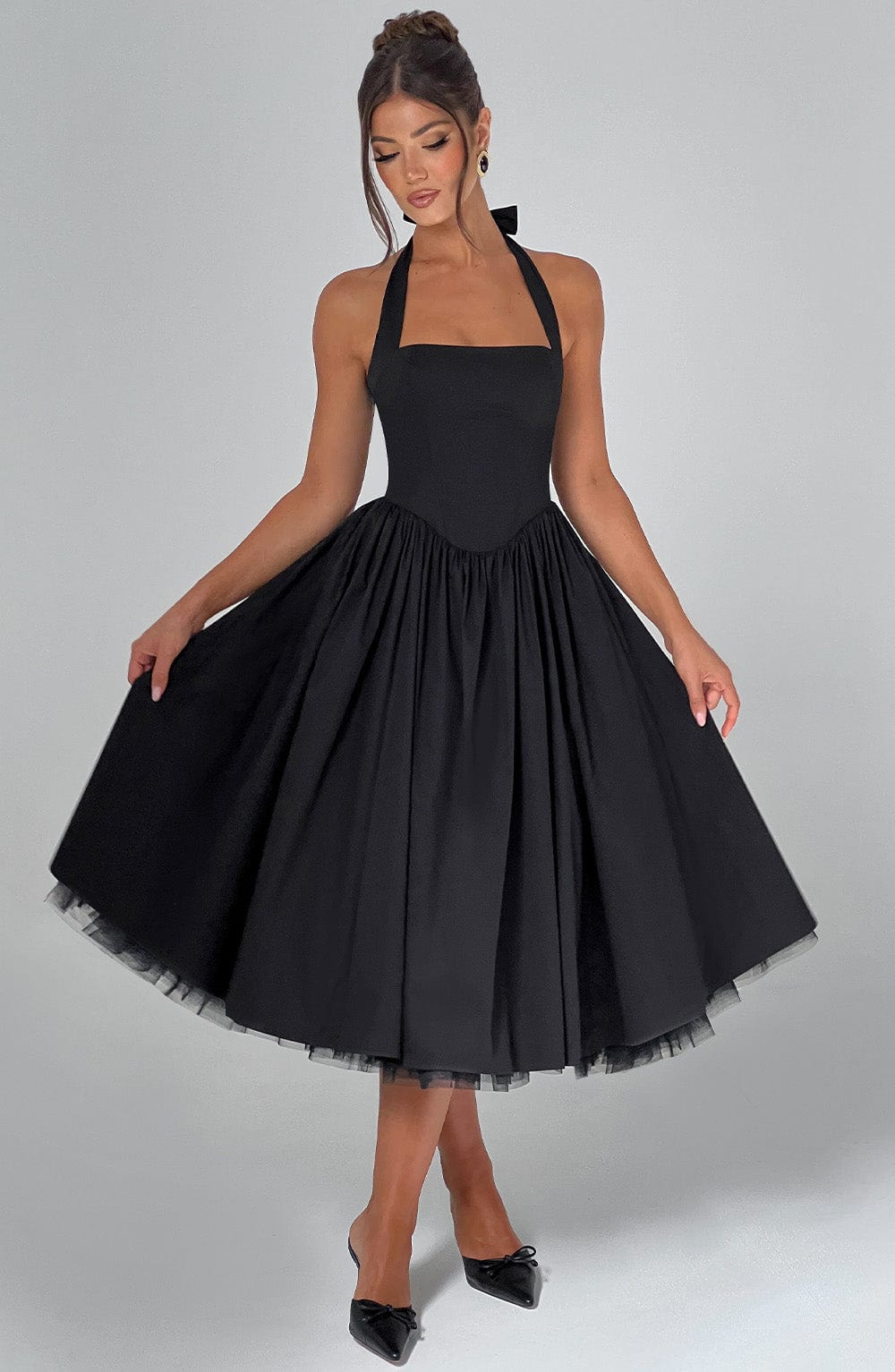 Women's Midi Dress — Halter Neckline Flared Skirt Sleeveless - Hudson Harper - Women Midi Dress