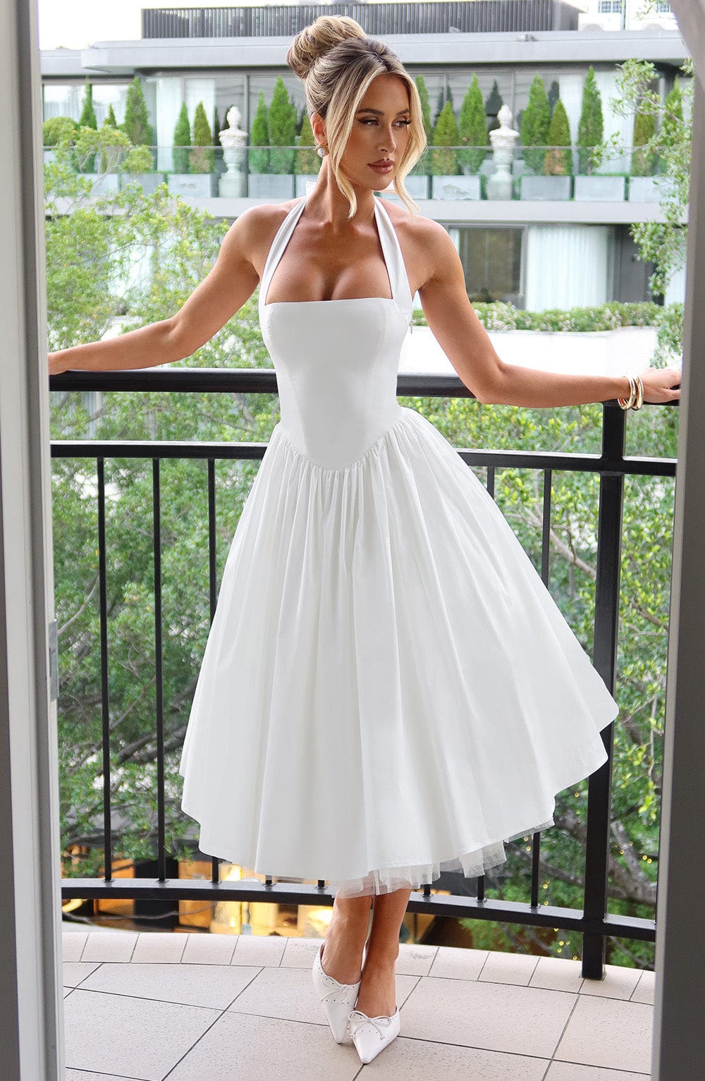 Women's Midi Dress — Halter Neckline Flared Skirt Sleeveless - Hudson Harper - Women Midi Dress