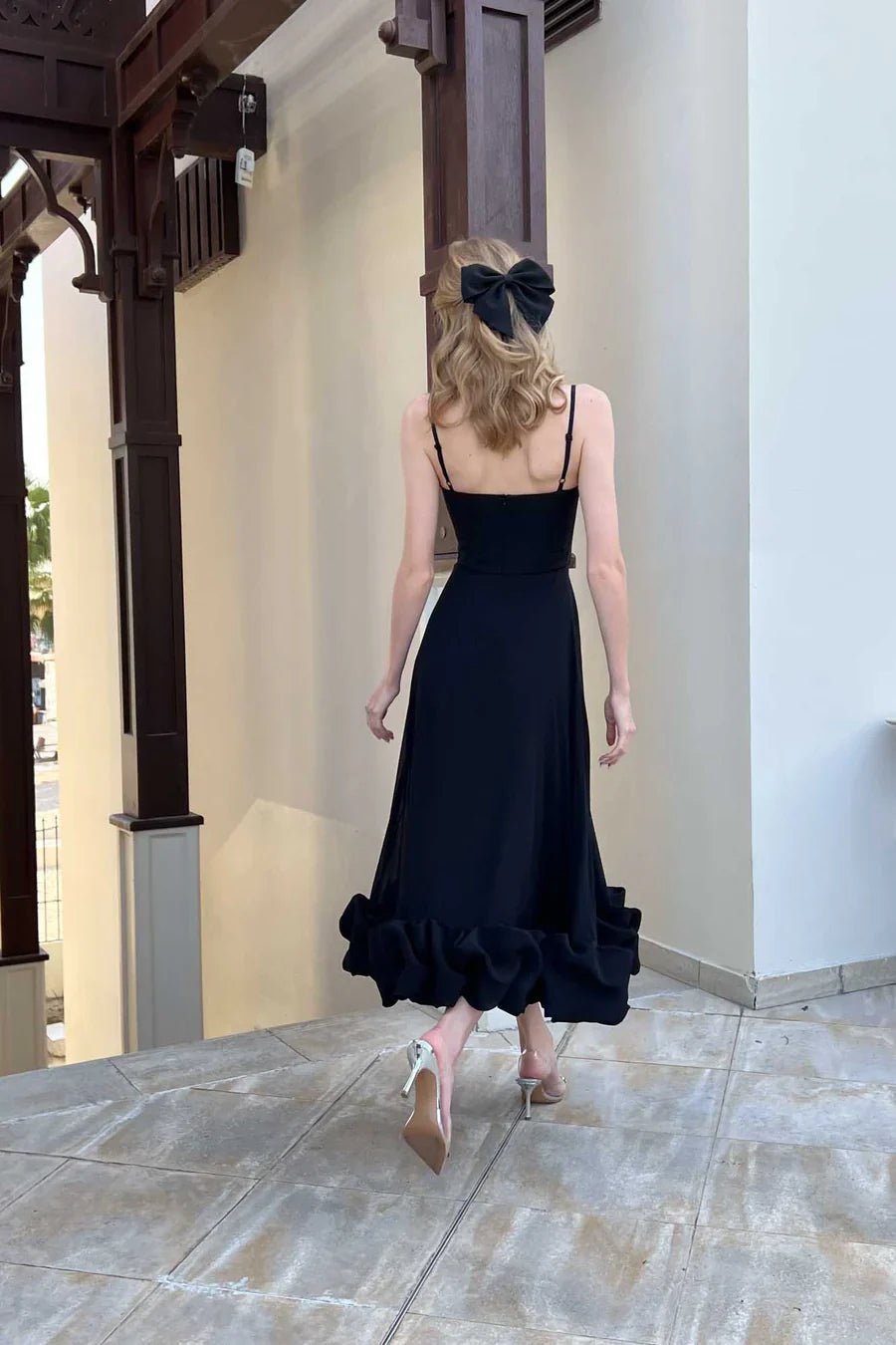 Women's Midi Dress — One Shoulder Ruffle Hem Fitted Design - Hudson Harper - Women Midi Dress
