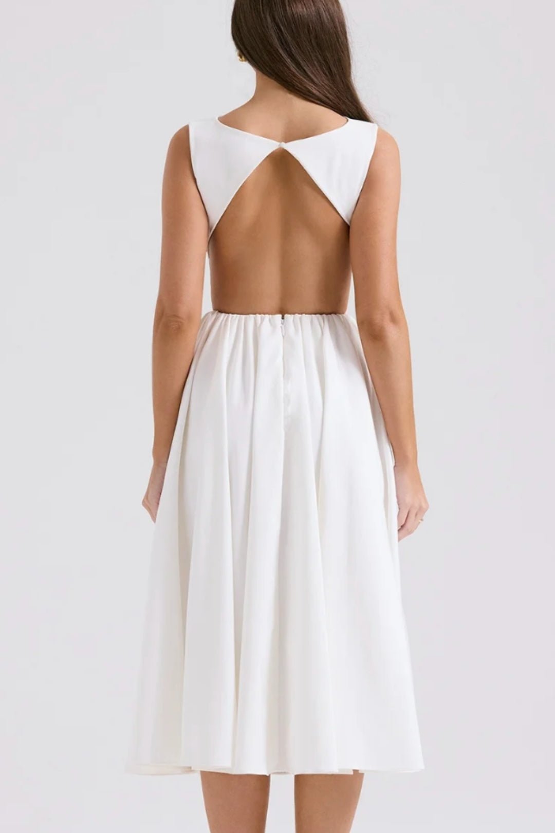 Women's Midi Dress — Open Back Short Sleeve Fitted Waist Design - Hudson Harper - Women Midi Dress