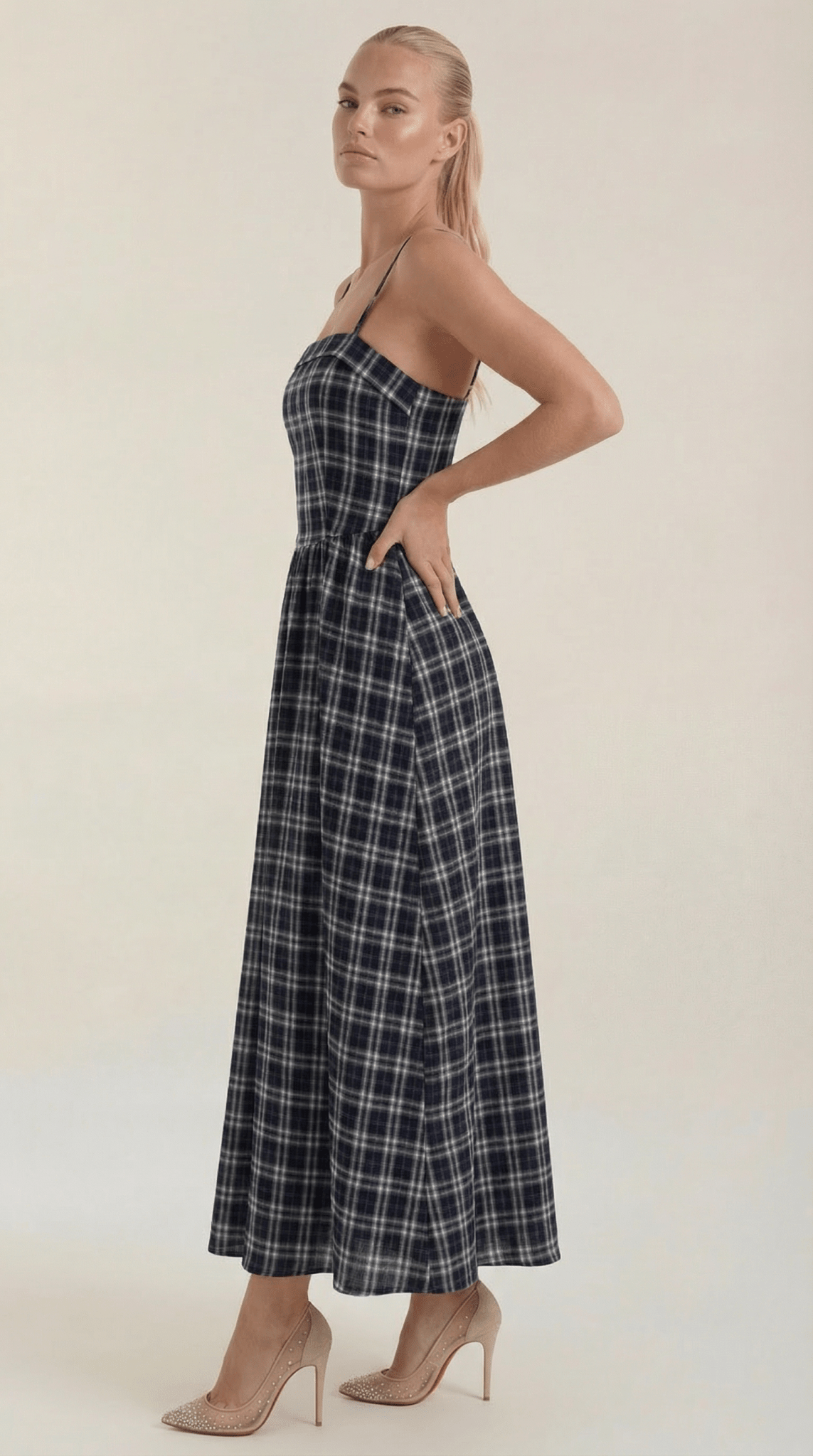 Women's Midi Dress - Square Neckline Sleeveless Loose Fit - Hudson Harper - Women Midi Dress