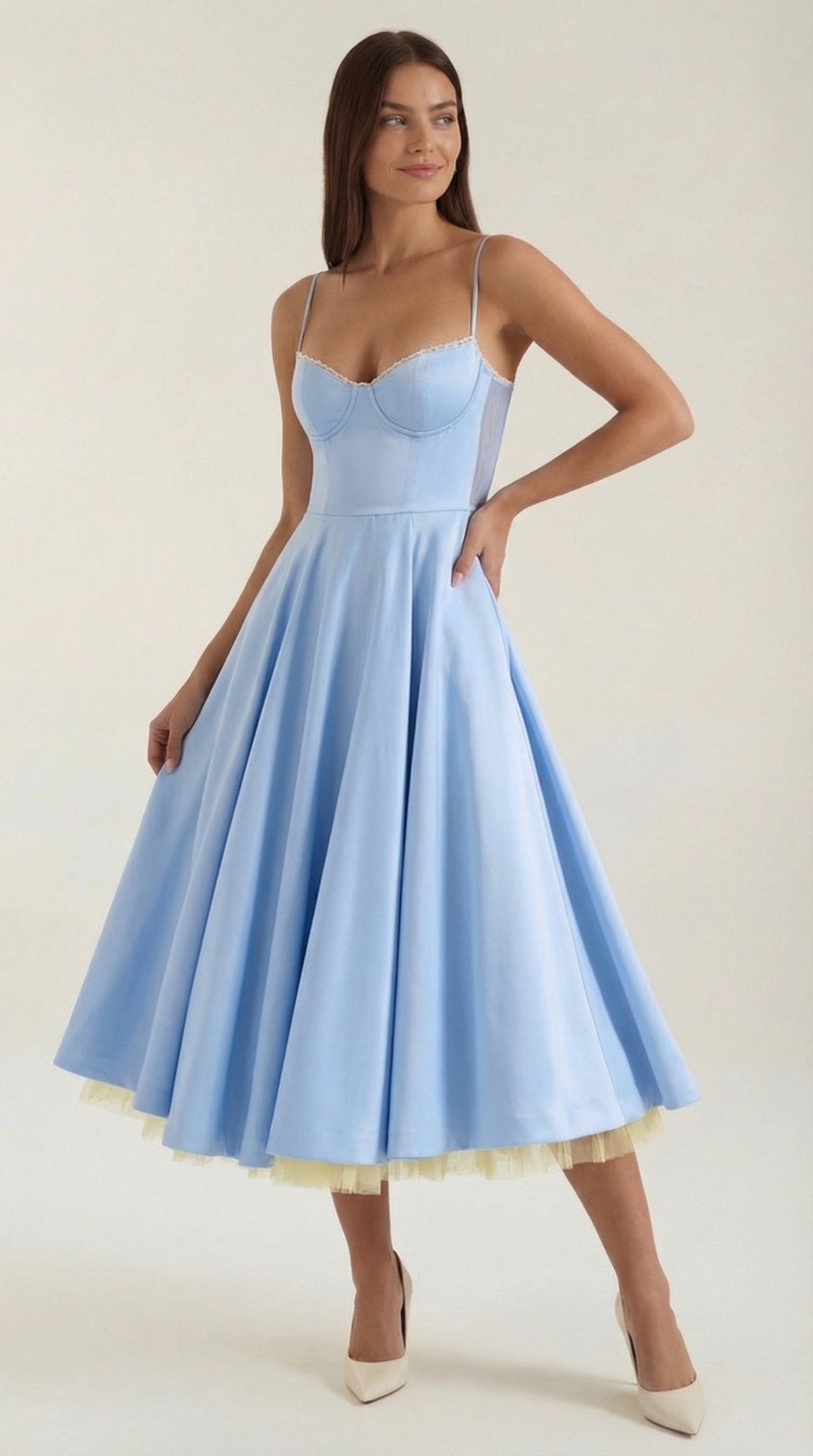 Women's Midi Dress - Sweetheart Neckline & Spaghetti Straps - Hudson Harper - Women Midi Dress
