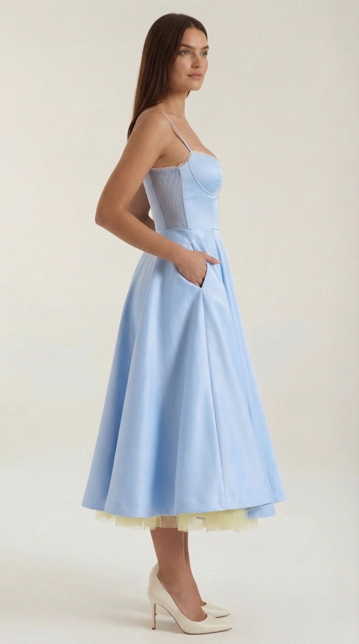 Women's Midi Dress - Sweetheart Neckline & Spaghetti Straps - Hudson Harper - Women Midi Dress