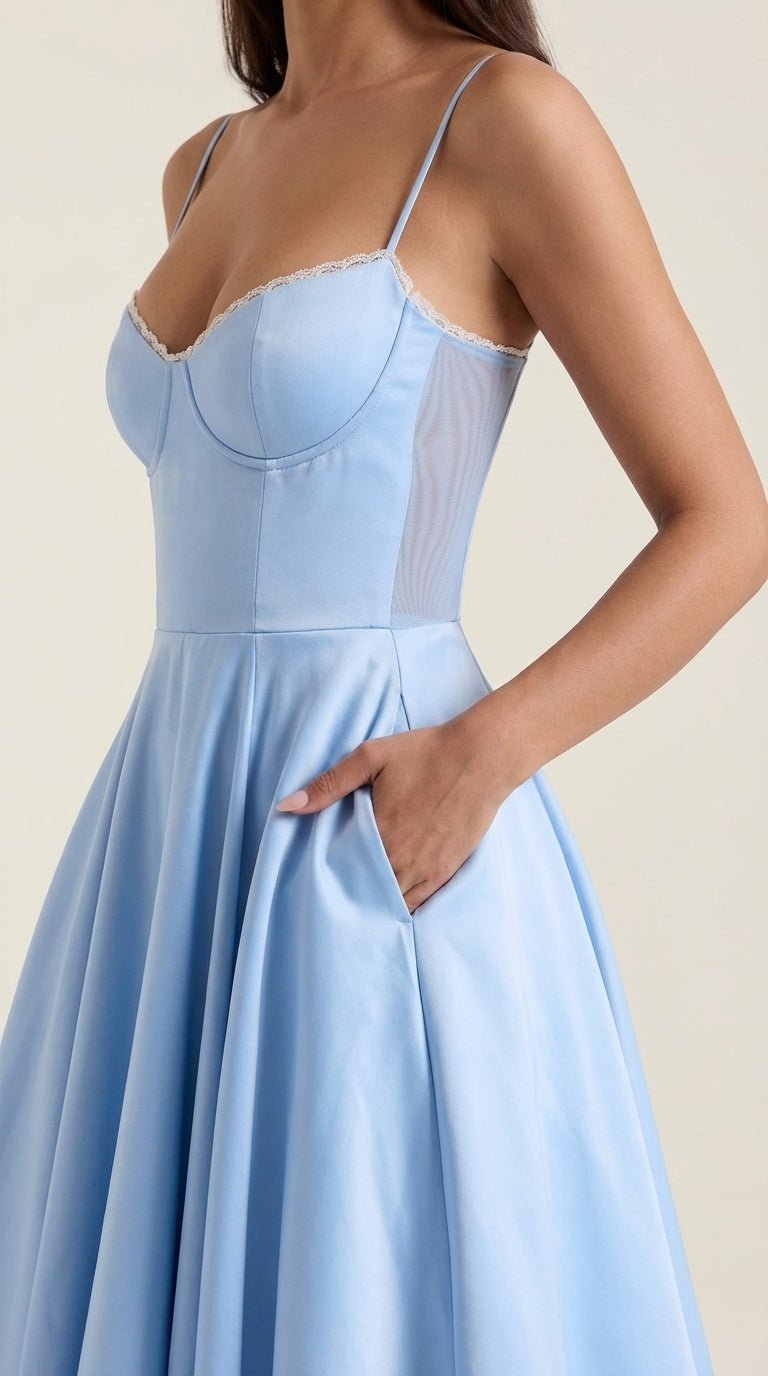 Women's Midi Dress - Sweetheart Neckline & Spaghetti Straps - Hudson Harper - Women Midi Dress