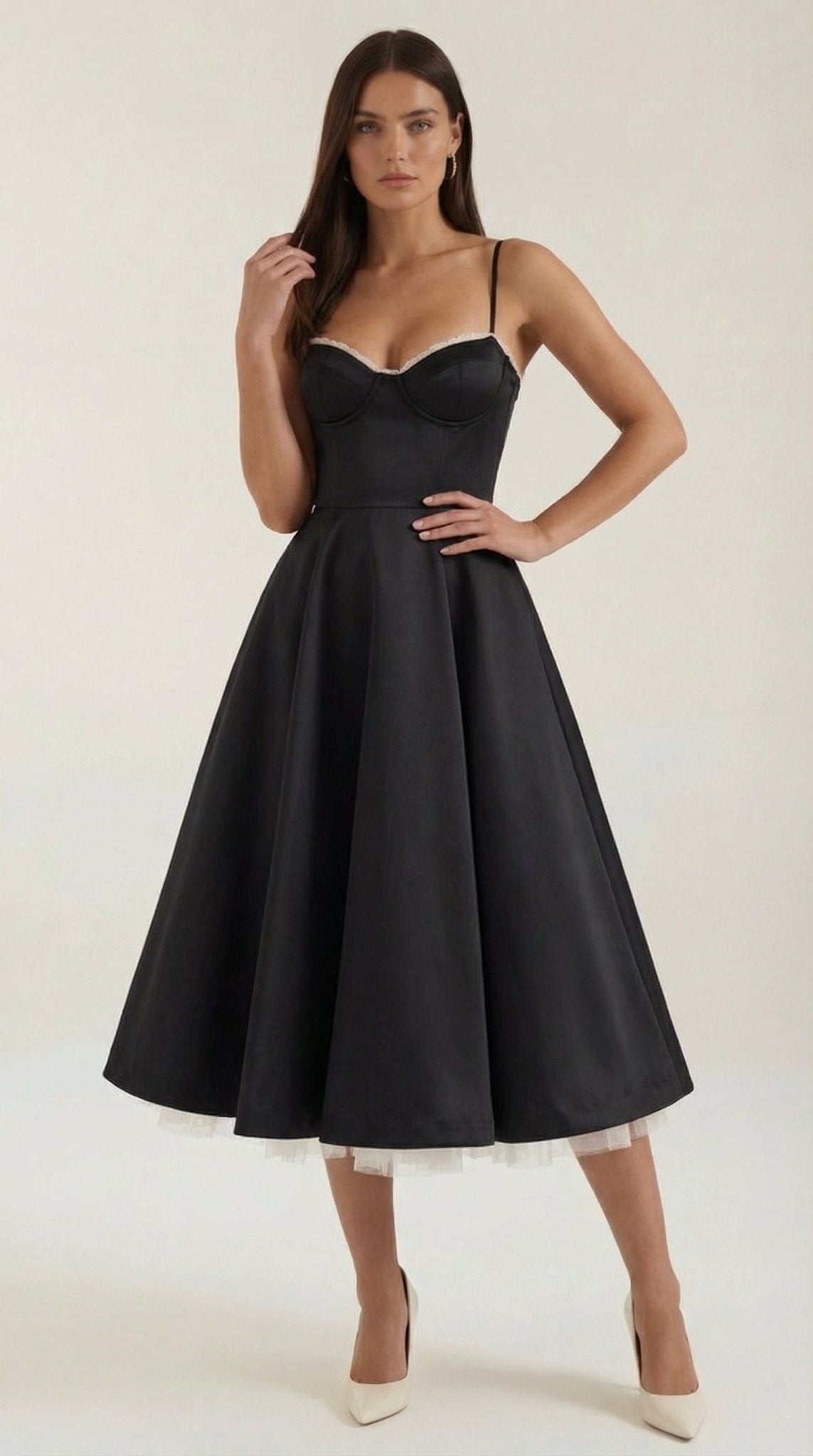 Women's Midi Dress - Sweetheart Neckline & Spaghetti Straps - Hudson Harper - Women Midi Dress