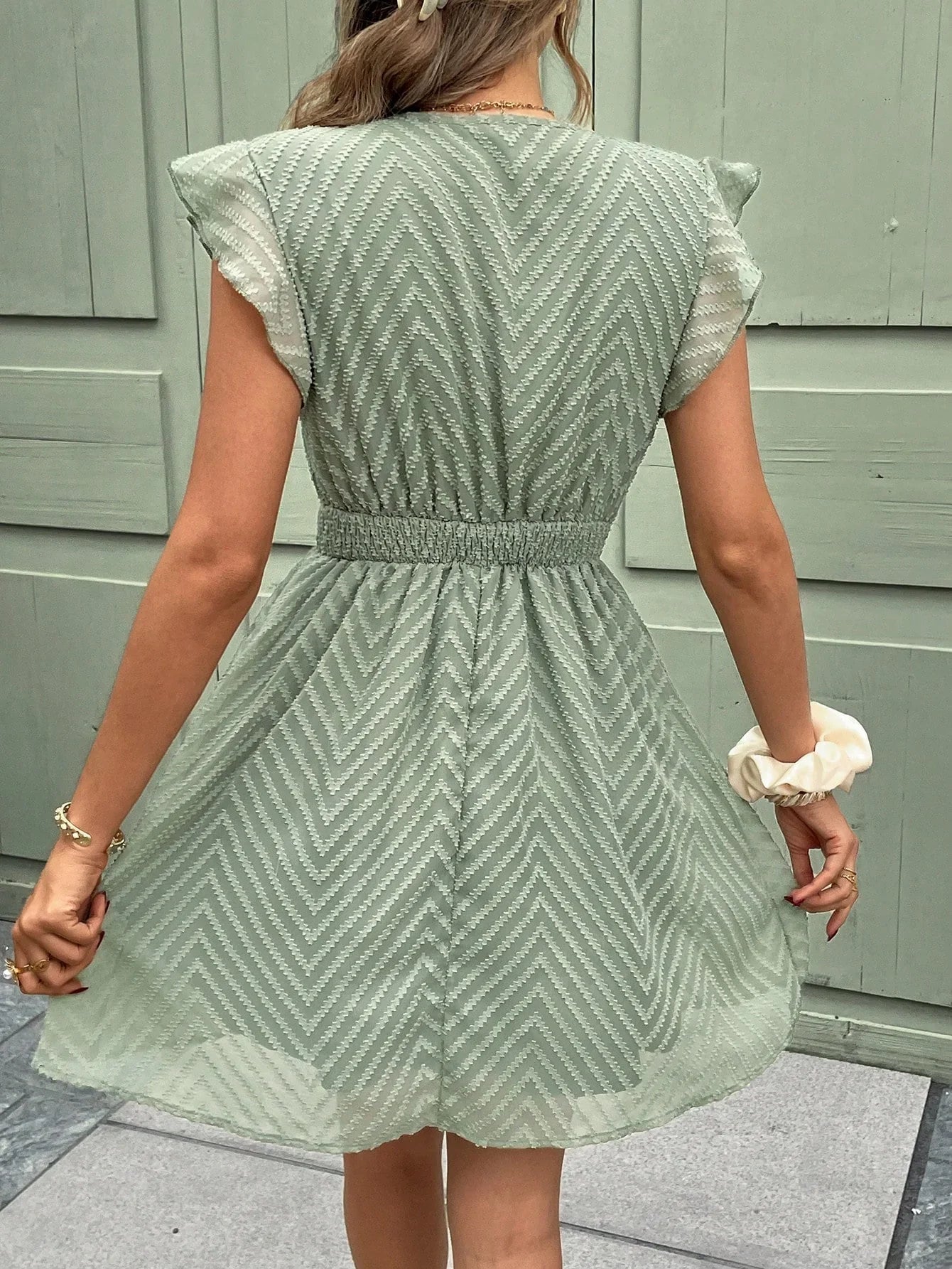 Women's Midi Dress — V - Neck Short Sleeve Crochet Trim Design - Hudson Harper - Women Midi Dress