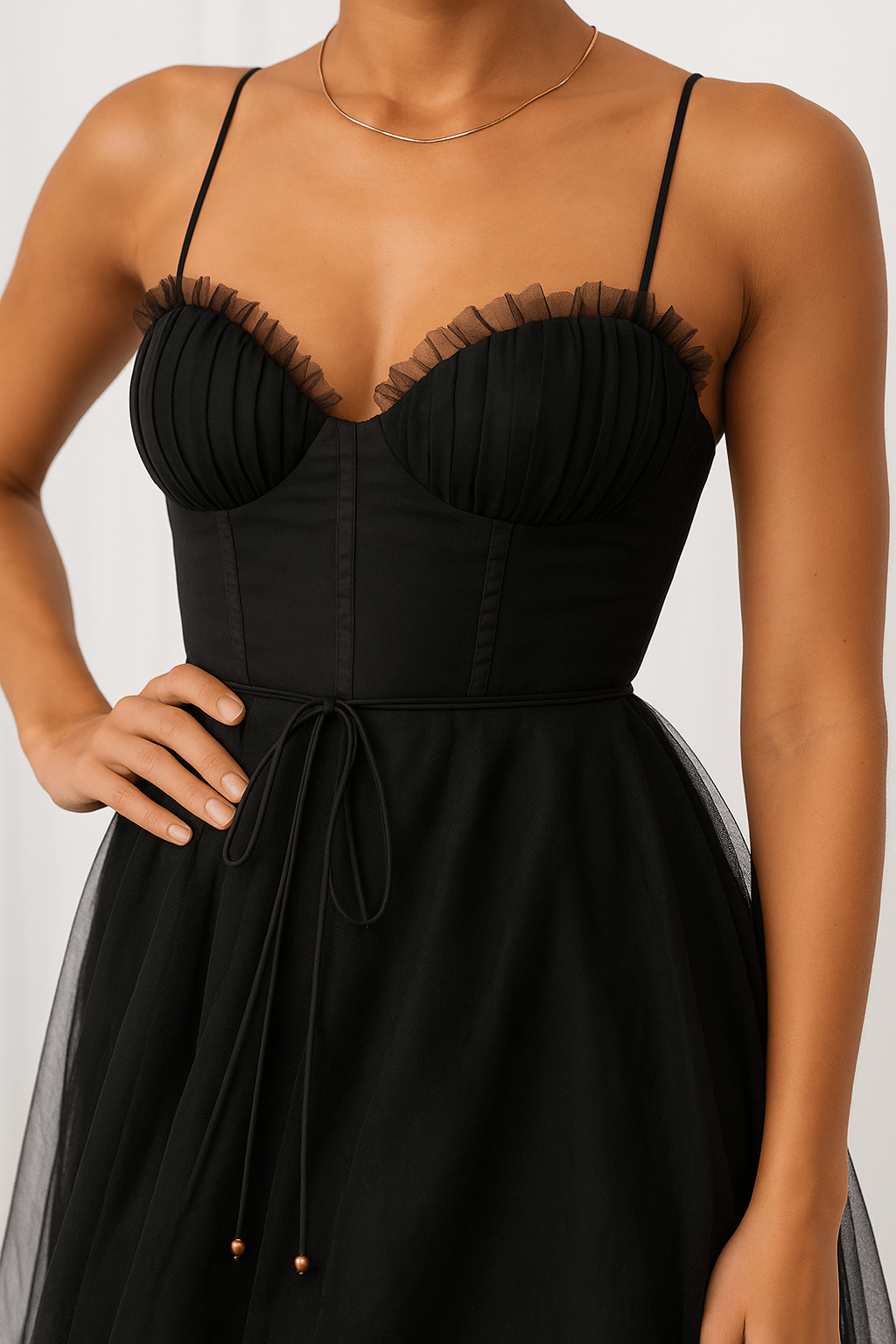 Women's Midi Gown — Corset Fit Spaghetti Strap Ruched Bust - Hudson Harper - Women Midi Dress